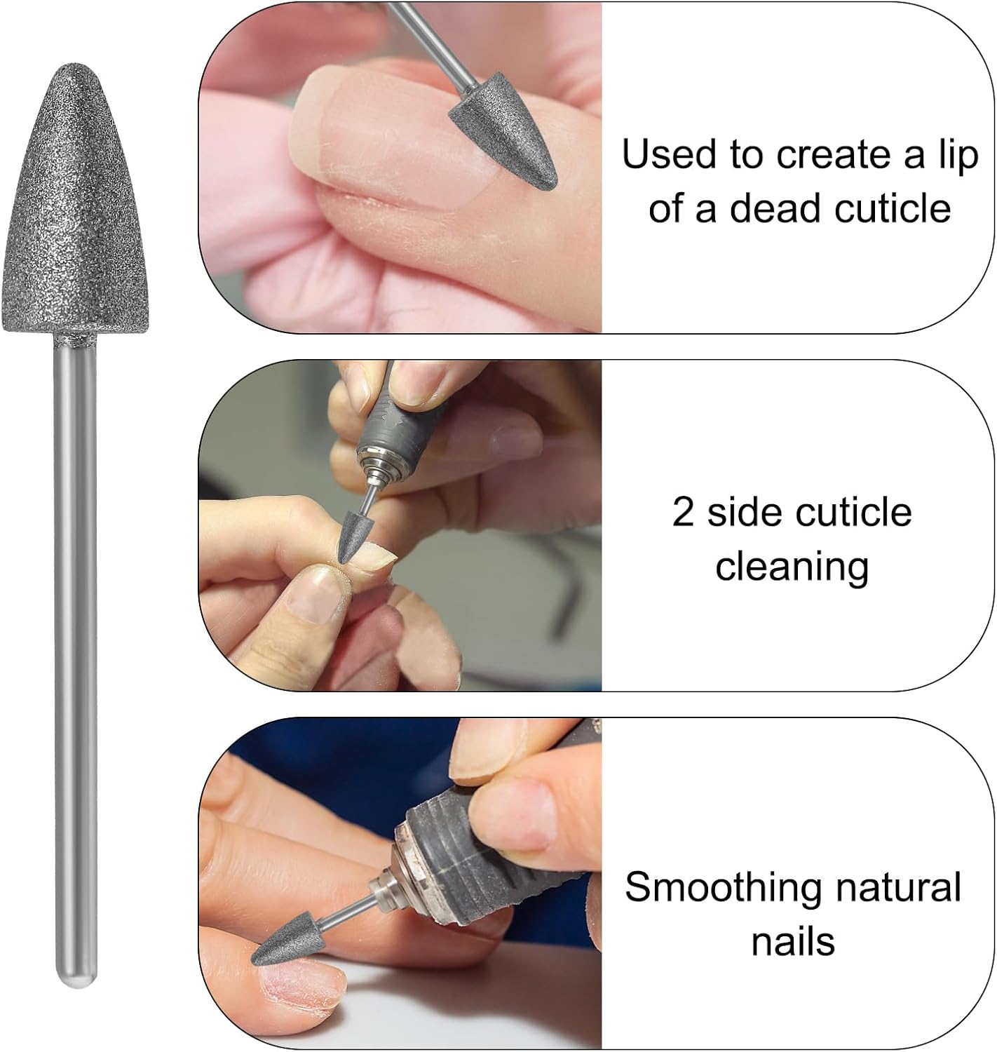 Vnjaoi Diamond Nail Drill Bits Safety Cuticle Drill Bit Nail Buffer Bit Pro Russian Electric File Bits for under Nail Dead Skin Cleaning Cuticle Remove Nail Art Design Manicure and Pedicure (Medium) image number 2