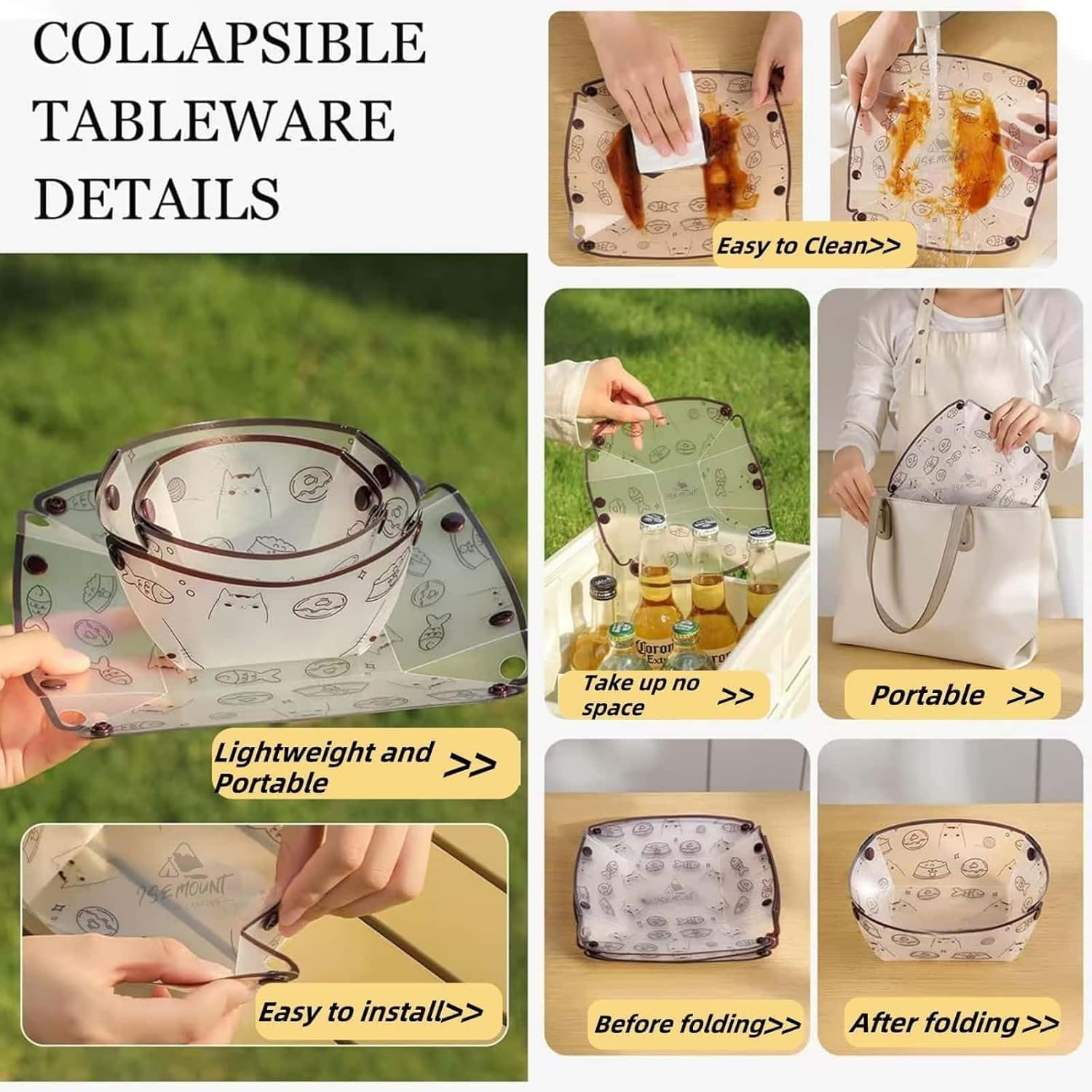 6 Piece Reusable Collapsible Bowls Set, Food Grade Plastic Folding Camping Bowls for Family Outdoor, Picnic & Travel image number 3