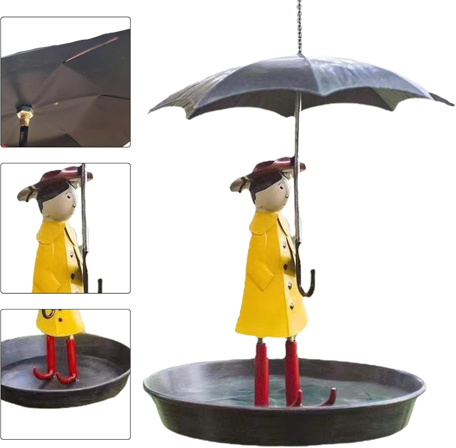 Hanging Garden Bird Feeder: Tray Plate for Girls Umbrella, Outdoor Ornaments Bowl | Wildlife Attraction Characteristic, Lovely Decorative Sculpture Pair image number 6