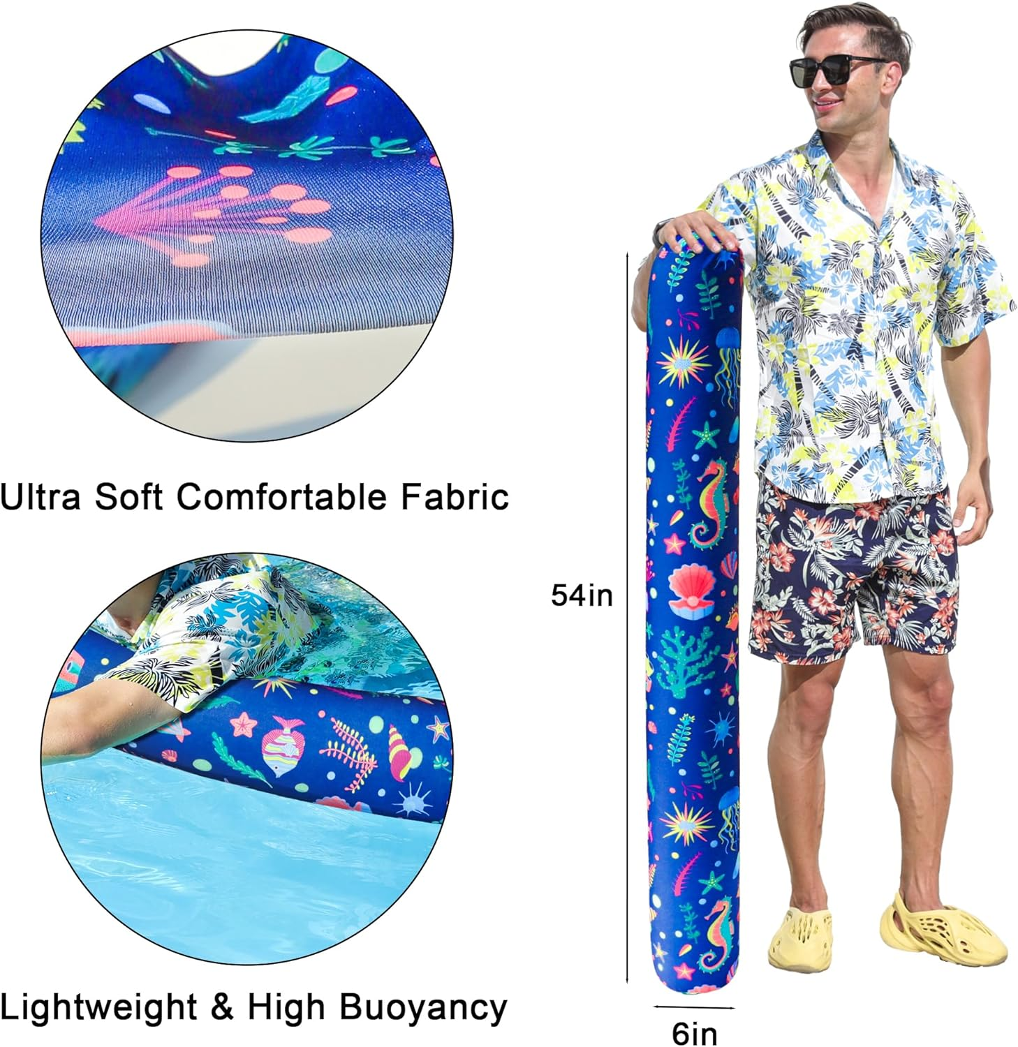 Finduwill Inflatable Swim Pool Noodles, 2 Pack Soft Fabric Covered Large Noodles, Ultra-Comfort with Premium Buoyancy for Swimming Floating, Pool Floats for Adults