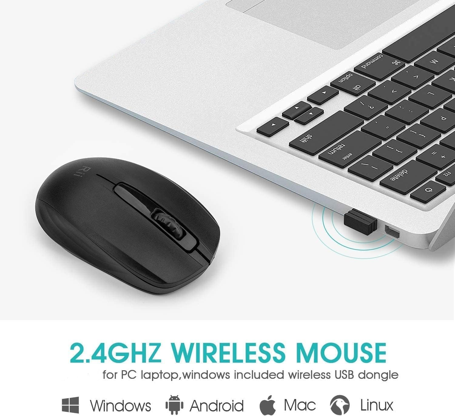 Rii RF 2.4 Ghz Wireless Optical Mouse Included Wireless USB Dongle Black image number 1