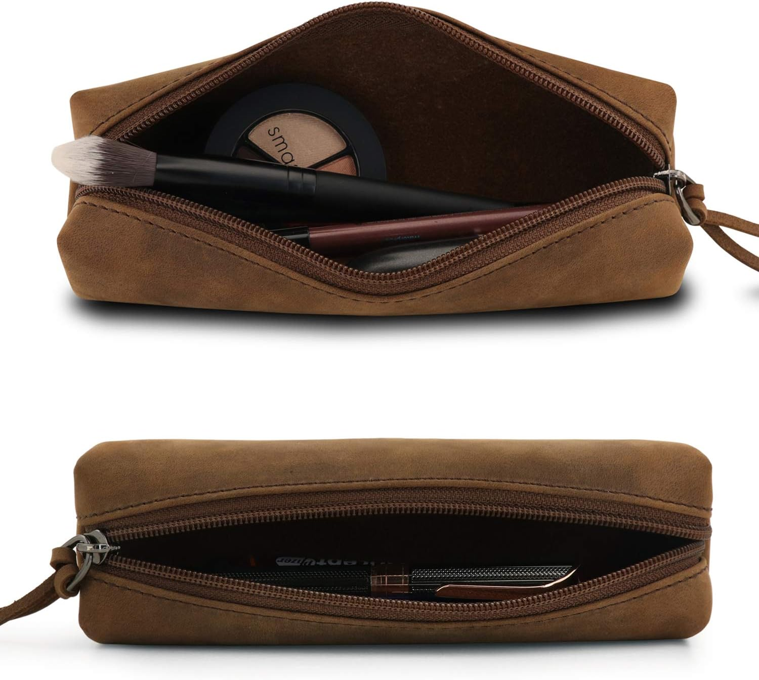 Otto Angelino Genuine Leather Zipper Pen, Pencil & Cosmetic Case