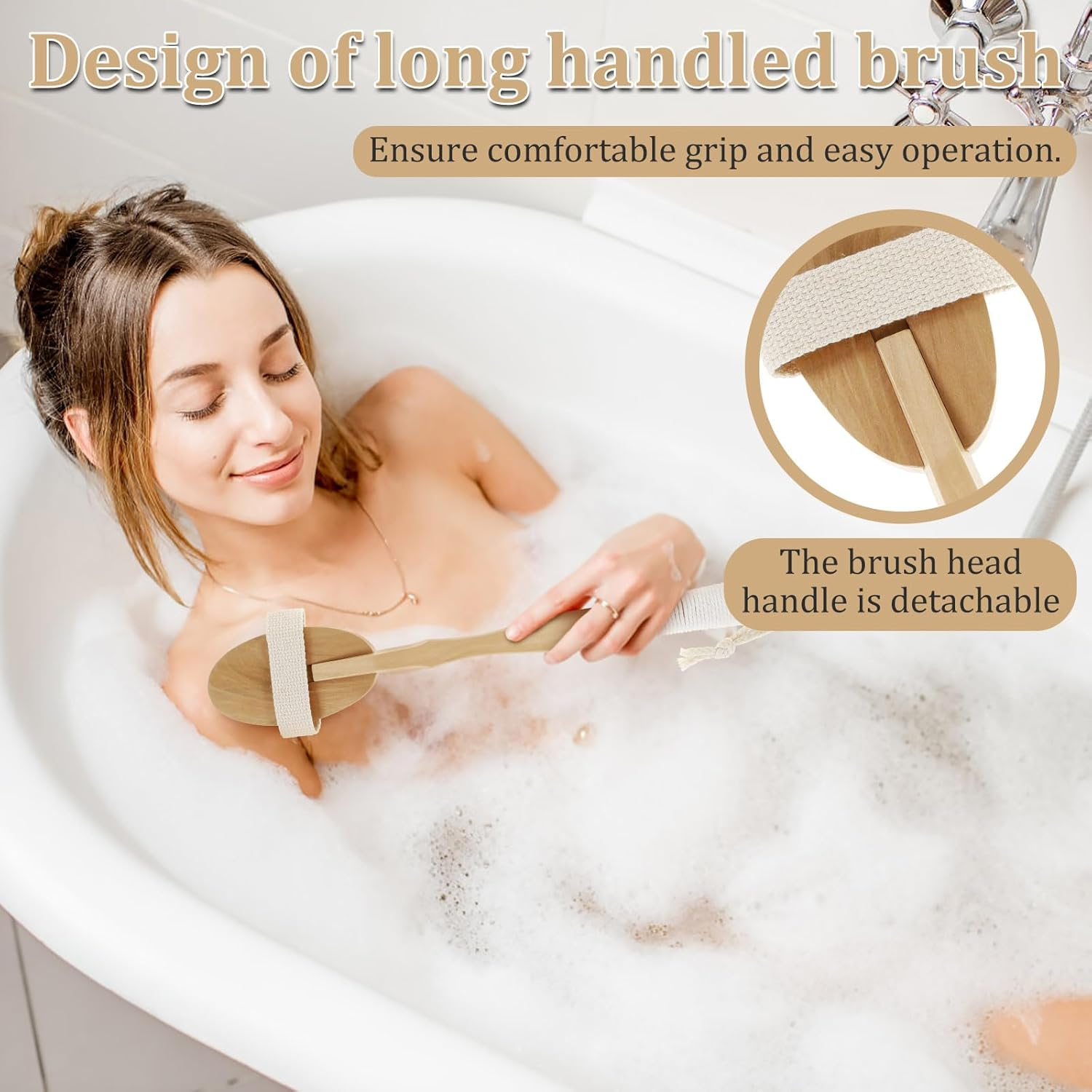 DJAPWPX 5 Pcs Dry Body Brush with Wooden Handle Exfoliating Body Face Foot Cleaning Brush Dead Skin Removal for Back Face Foot image number 6