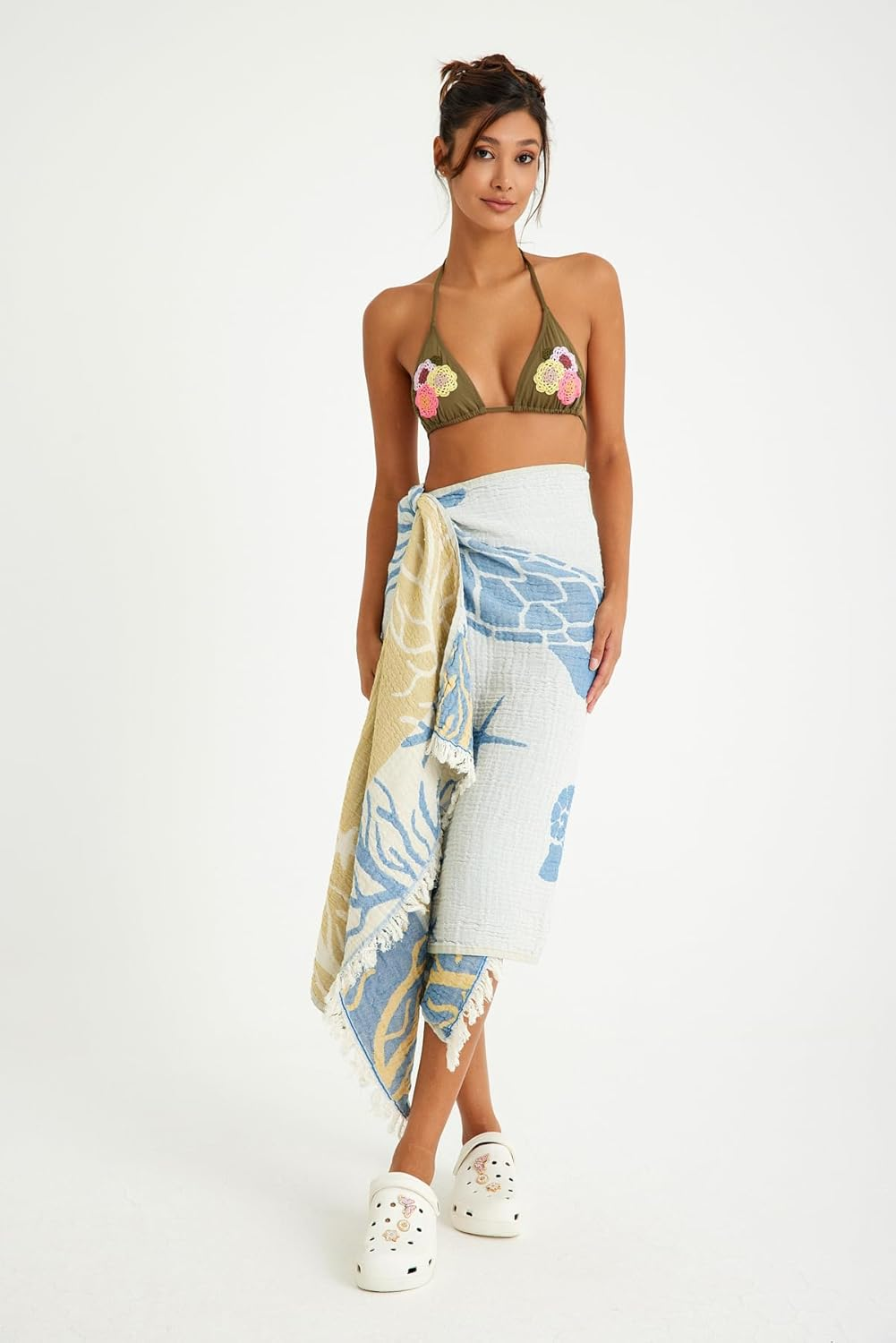 Barooga Beach Towel% 100 Premium Turkish Cotton, Turtle Print Prewashed Jacquard Towel for Bath, Beach, Pool, Sauna, Gym, Camping, Yoga, Spa, Quick-Dry (75X170 Cm) (Yellow) image number 2