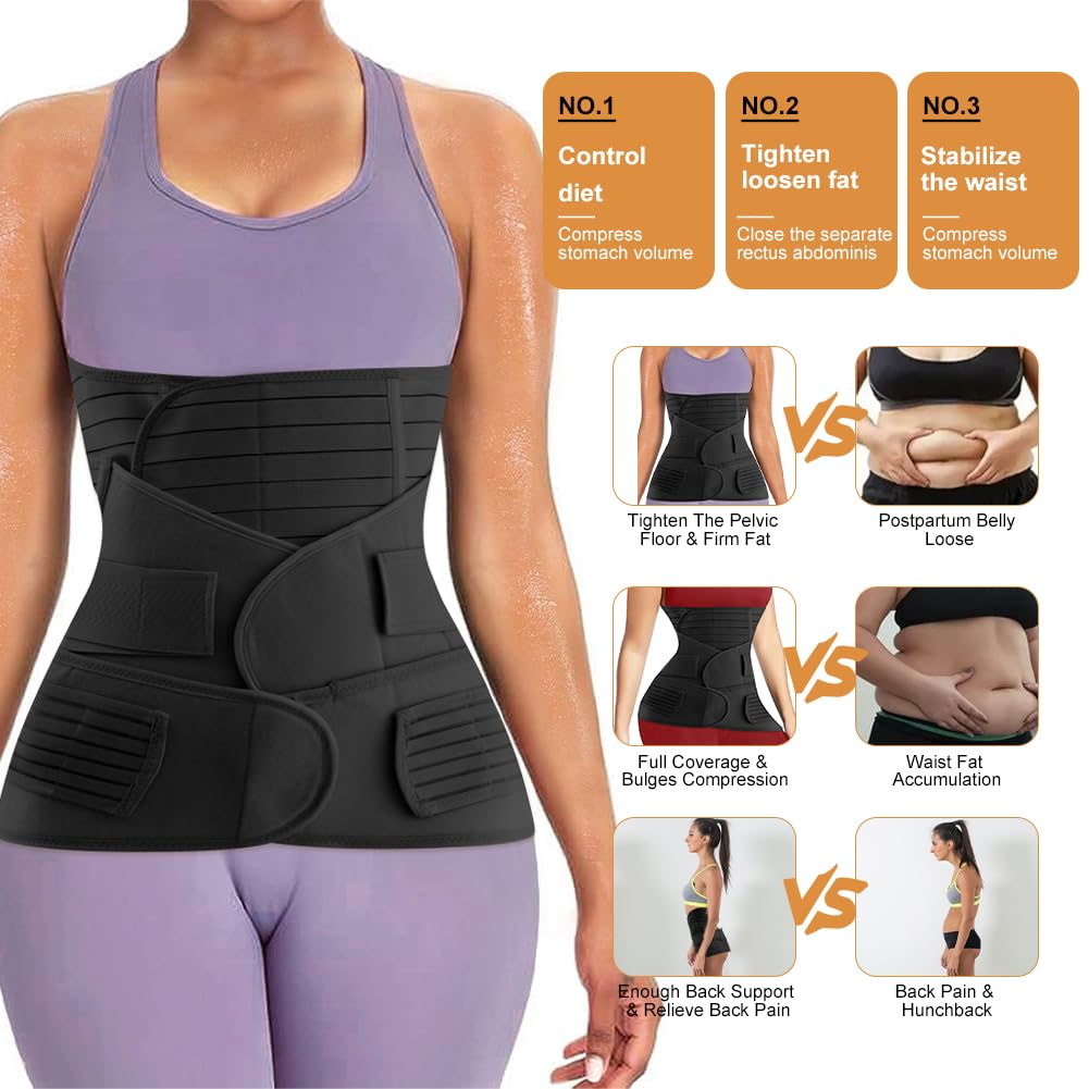 ACWOO Abdominal Belt after Birth, Postpartum Belt for Women, Rectus Diastasis Abdominal Belt, Postpartum Belt Pregnancy Adjustable, Stronger Strength for Tummy Tightening, Black, 4Xl-3-In-1 image number 1