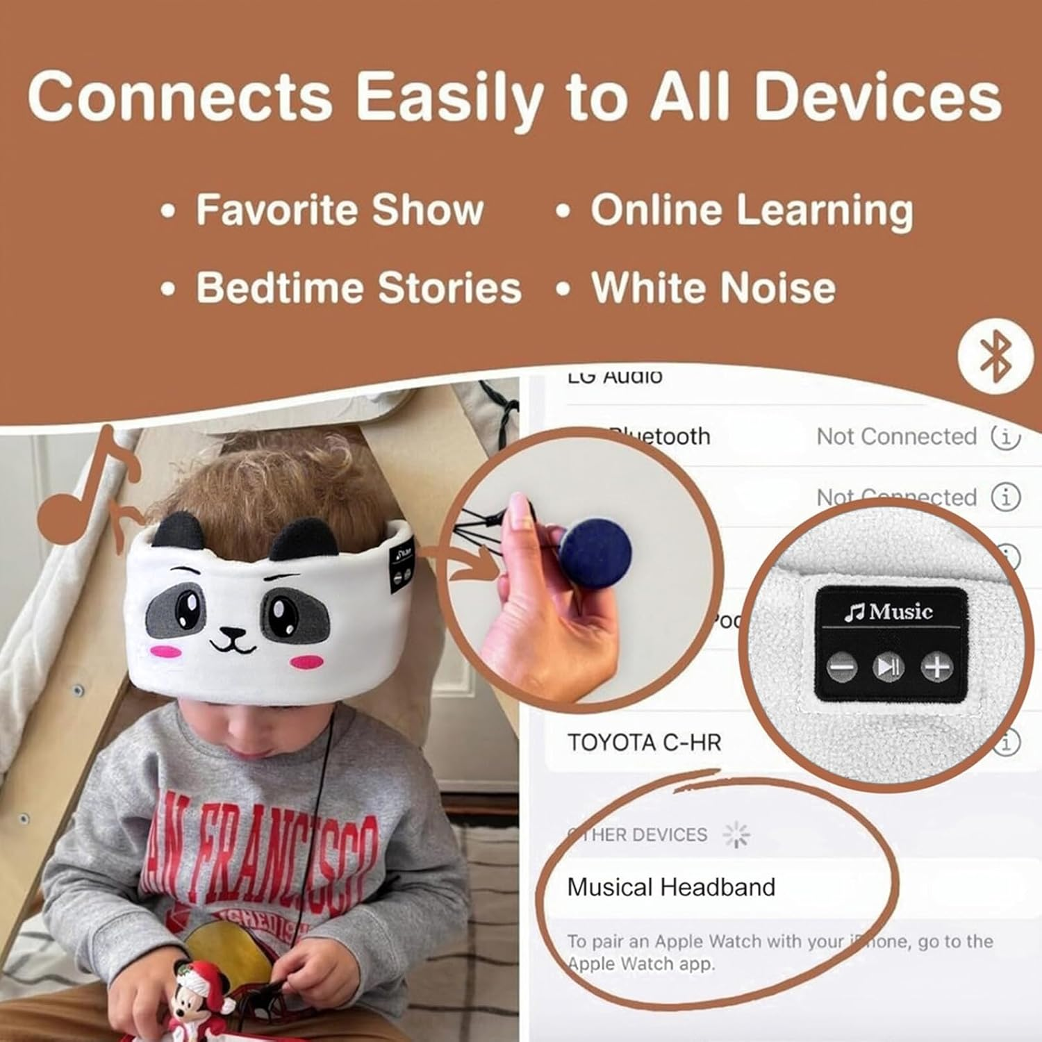 UOEPOWA Toddler & Kids Headband Headphones Wireless, Toddler Headphones with Super Soft Headband, Safe Volume Limited, Adjustable for Travel, Learning, and Sleep (Panda) image number 1