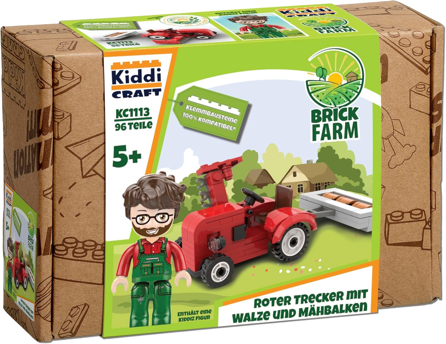 Kiddicraft KC1113 Red Tractor with Roller and Cutting Bar - Clamping Blocks image number 4