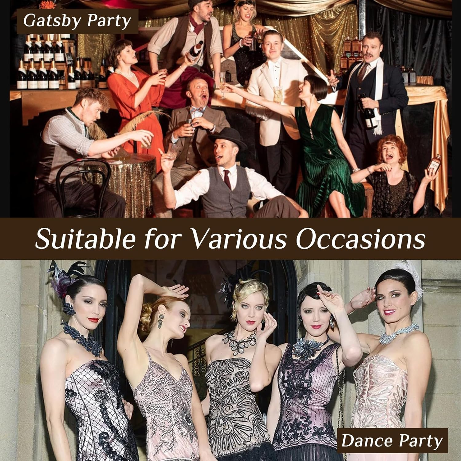 6PCS 1920 Retro Costume Accessories for Women, Fancy Dress Set with Pearl Necklace Tiara Earrings Gloves Sunglasses for Cosplay Carnival Birthday 20S Party image number 2