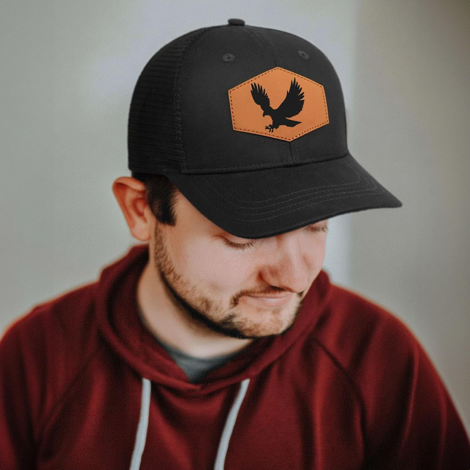 Eagle Baseball Cap for Eagle Lovers,Leather Trucker Hat Snapback Hat for Men Women Brown image number 2