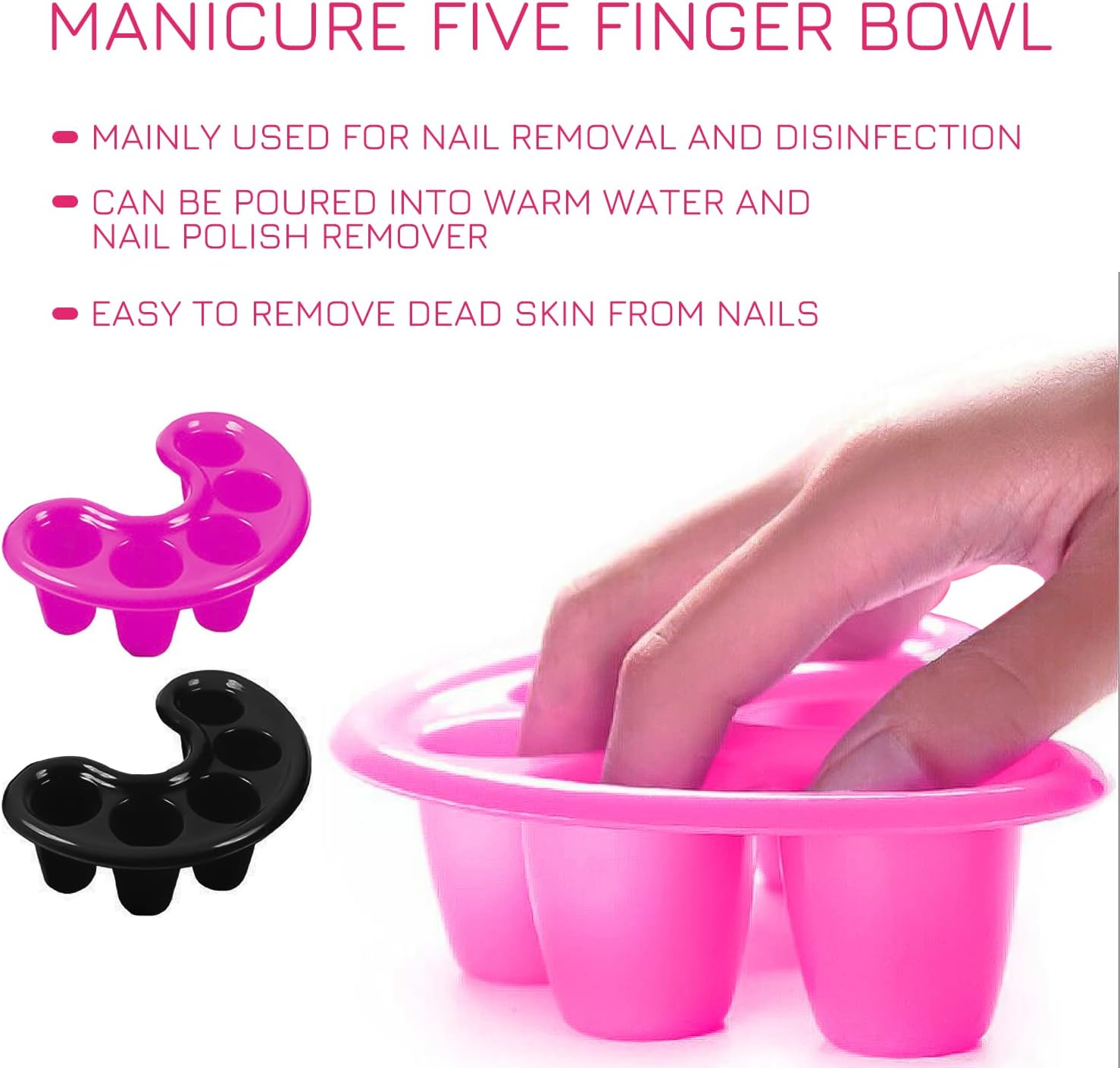 Pack of 2 Nail Soak Bowl with 1 Double Headed Cuticle Pusher and 1 V Shaped Cuticle Trimmer Knife, Thickened Plastic Nail Polish Tool, Nail Polish Remover Tray image number 3