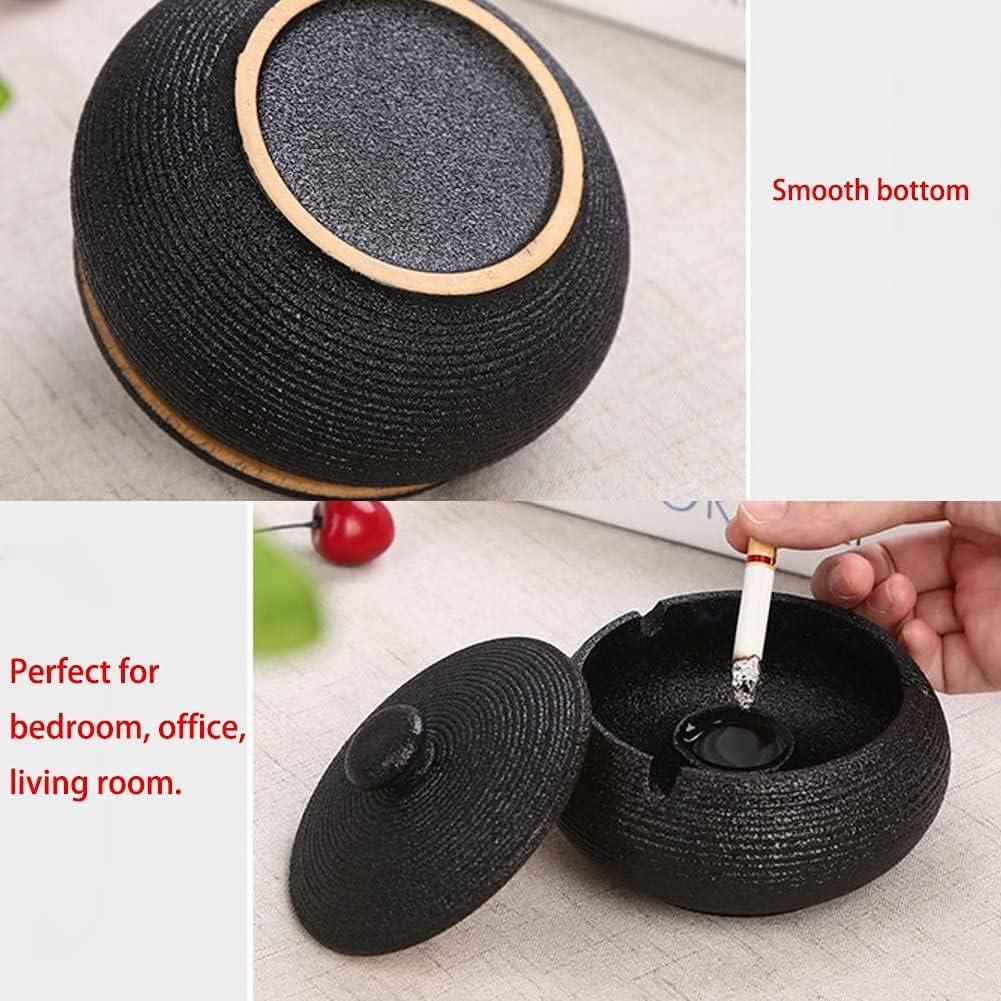 Handmade Ceramic Ashtray with Lids,Desktop Smoking Ash Tray for Office Decoration, Windproof Ashtray, Cigarette Ashtray for Outdoor Use，Ash Holder for Smokers (021-Black) - 021-Green image number 3