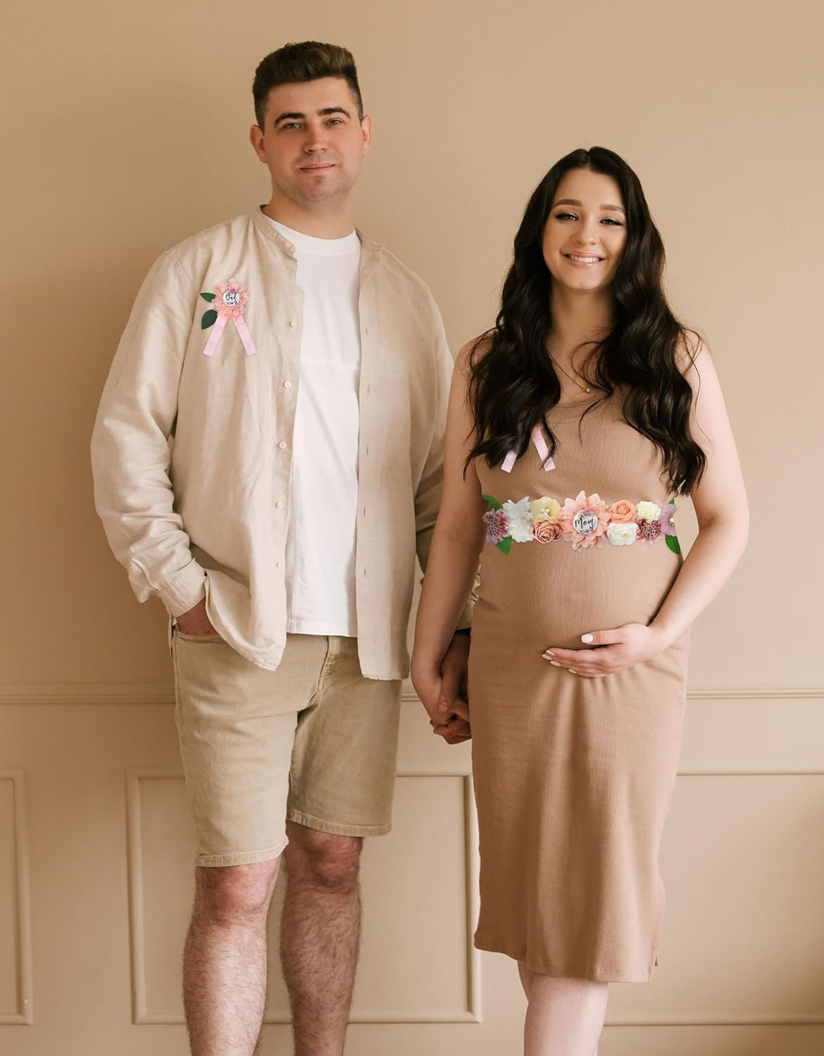 Pink Butterfly Maternity Sash Corsage Set &ndash; Baby Shower Floral Belly Band image number 3