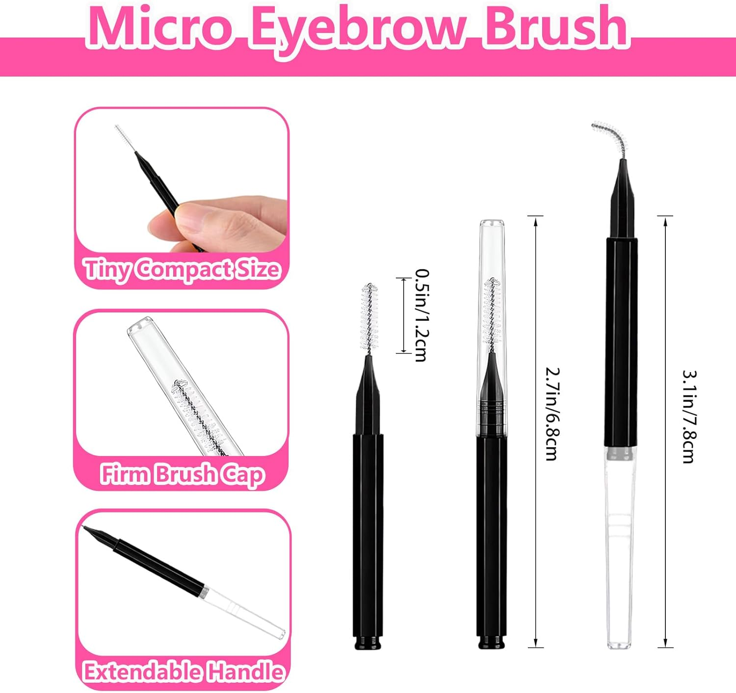 Micro Eyebrow Brush Set with Cap 50Pcs Eyelash Spoolies Comb Brow Lamination Brush Mini Spoolie for Eyelash Extensions Lash Lift Tools - Pink image number 3