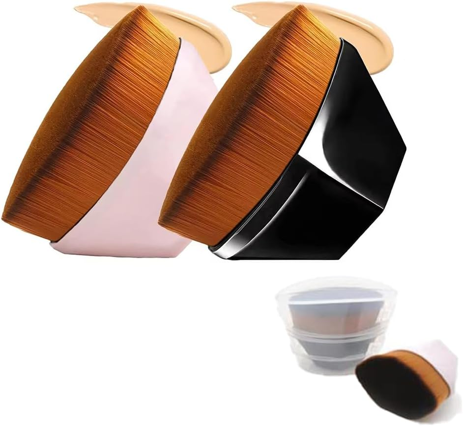 2 Pack Foundation Brush, Face Brushes Makeup, Face Liquid Powder Foundation Brush for Blending Liquid, Cream or Flawless Powder Cosmetics with Bonus Protective Case, Ideal for Concealer & Skincare image number 3