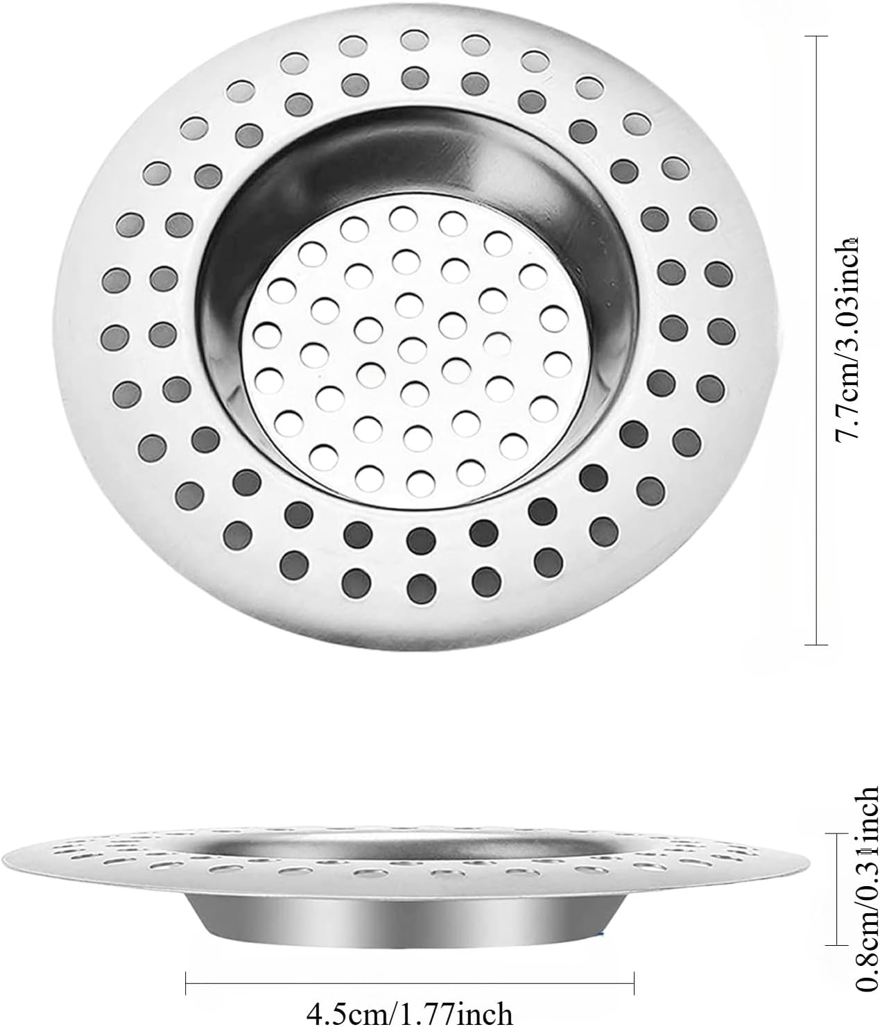 COCKLECREEK Stainless Steel Sink Strainer 2 Pack - 7.7Cm Heavy Duty Drain Protector, 4.5Cm Inner Diameter Rustproof Hair Catcher for Kitchen Bathroom Shower, Universal Fit Sink/Tub (0.8Cm Height) image number 2