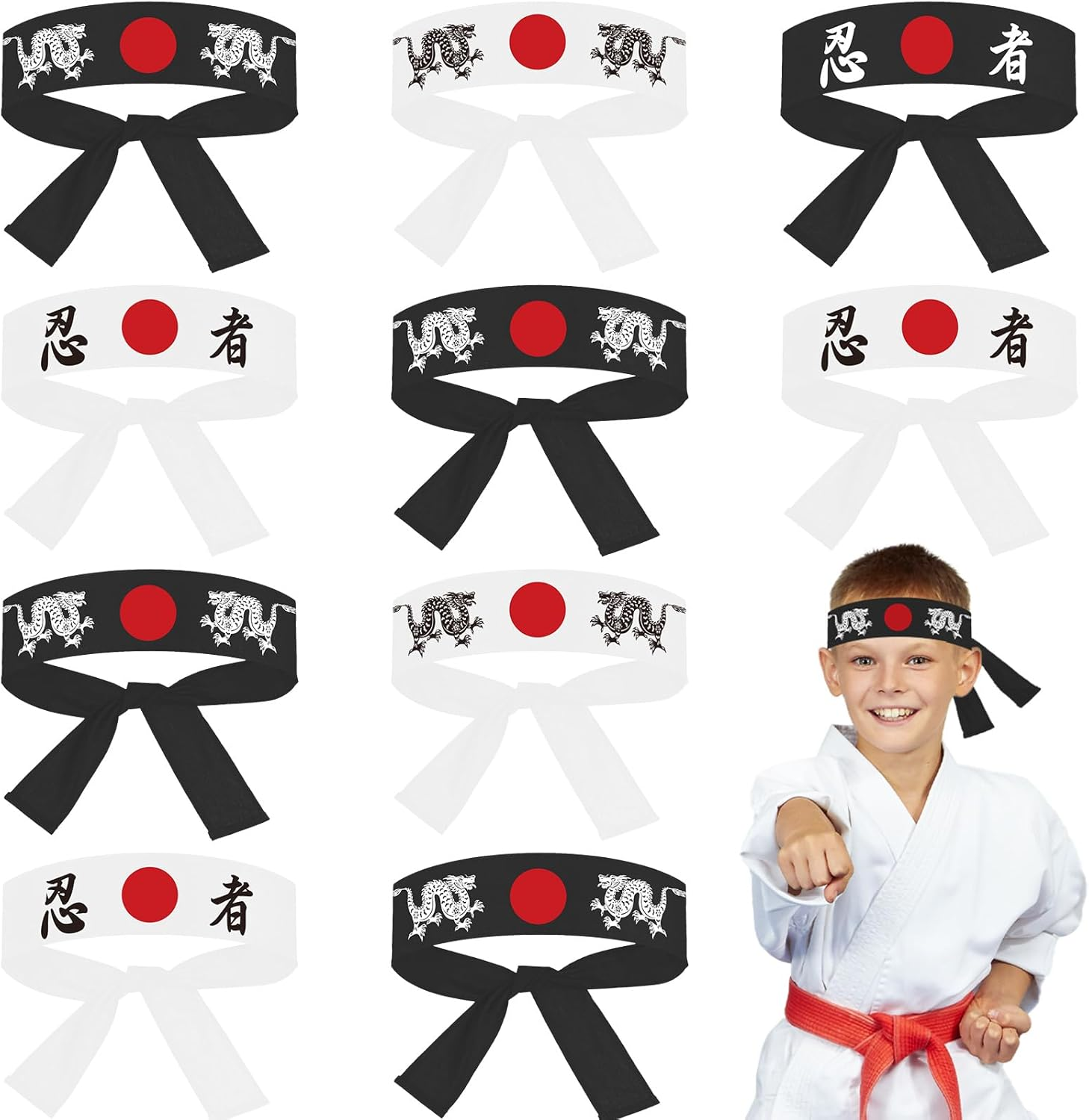 24Pcs Headbands: Japanese Sushi Chef Bandana Headwear for Karate Sports, Kitchen Cooking, Costume Party Favors for Kids, Boys, Girls, Adults