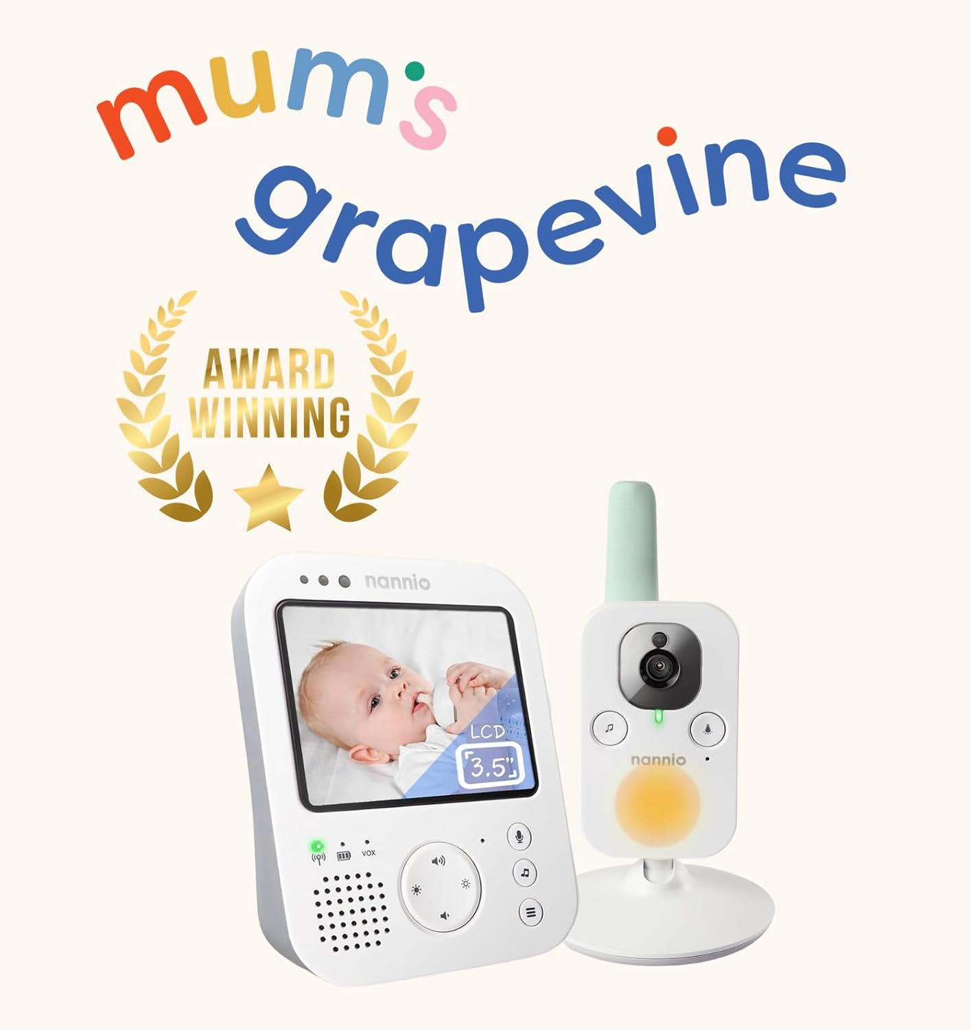 Nannio Hero 3 LCD Non-Wifi Baby Monitor Camera with Baby Night Light and Vibration Alert, 2-Way Audio, Saving Power Mode, Temp. Sensor, Digital Zoom, Lullaby, Plug & Play, Ideal Baby Gift image number 2