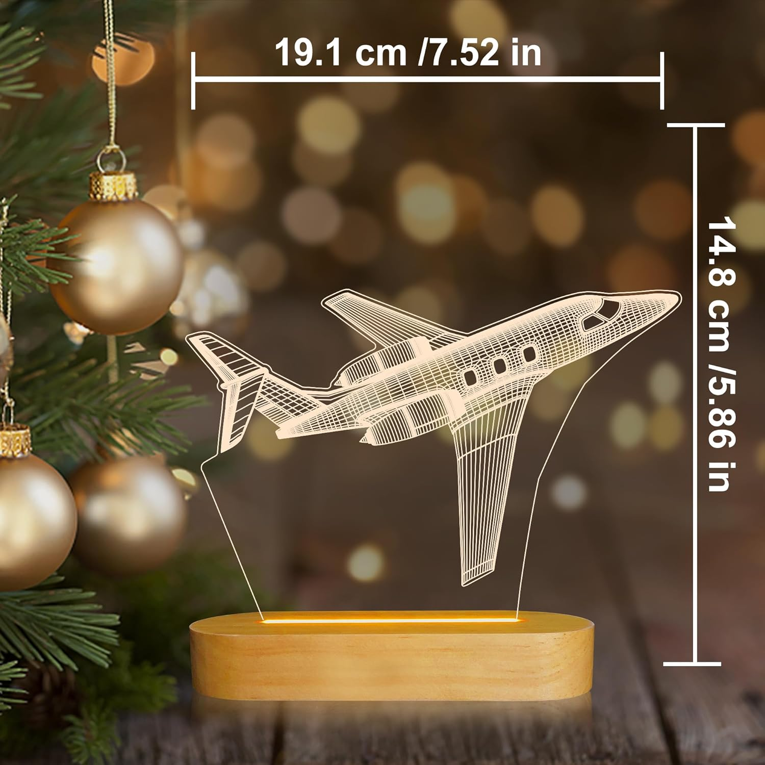 Airplane Night Light 3D Illusion Lamp, Soft Warm Colors Wood Table Lamp for Boys Pilot Gifts Birthday Gifts with USB Power(Plane) image number 1