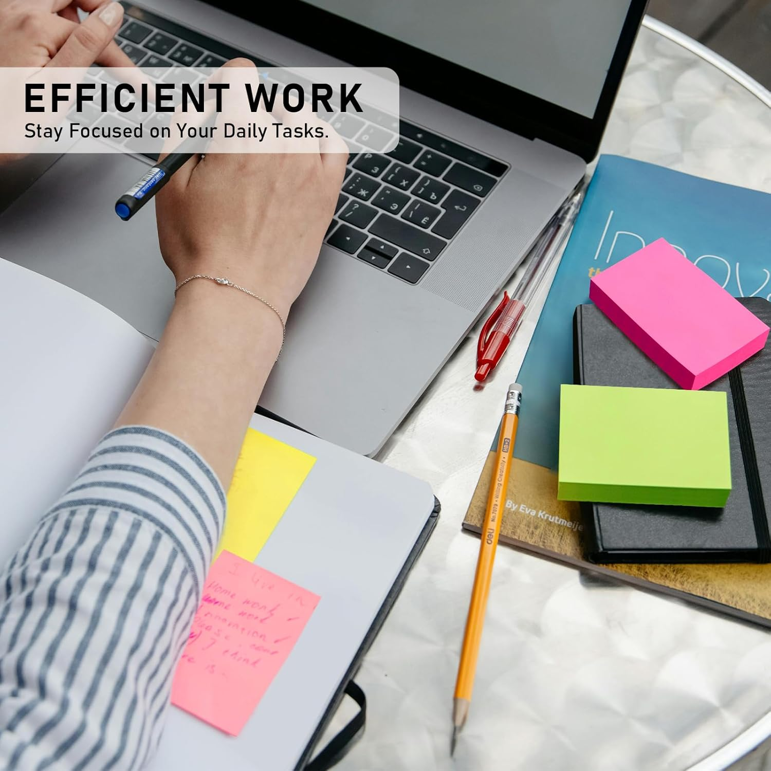 Sticky Notes 1.5X2 Inch 8 Bright Colors Mini Self-Stick Pads Bulk 16 Pads/Pack 75 Sheets/Pad Total 1200 Sheets, Easy to Post for Home,School,Office, Notebook image number 5