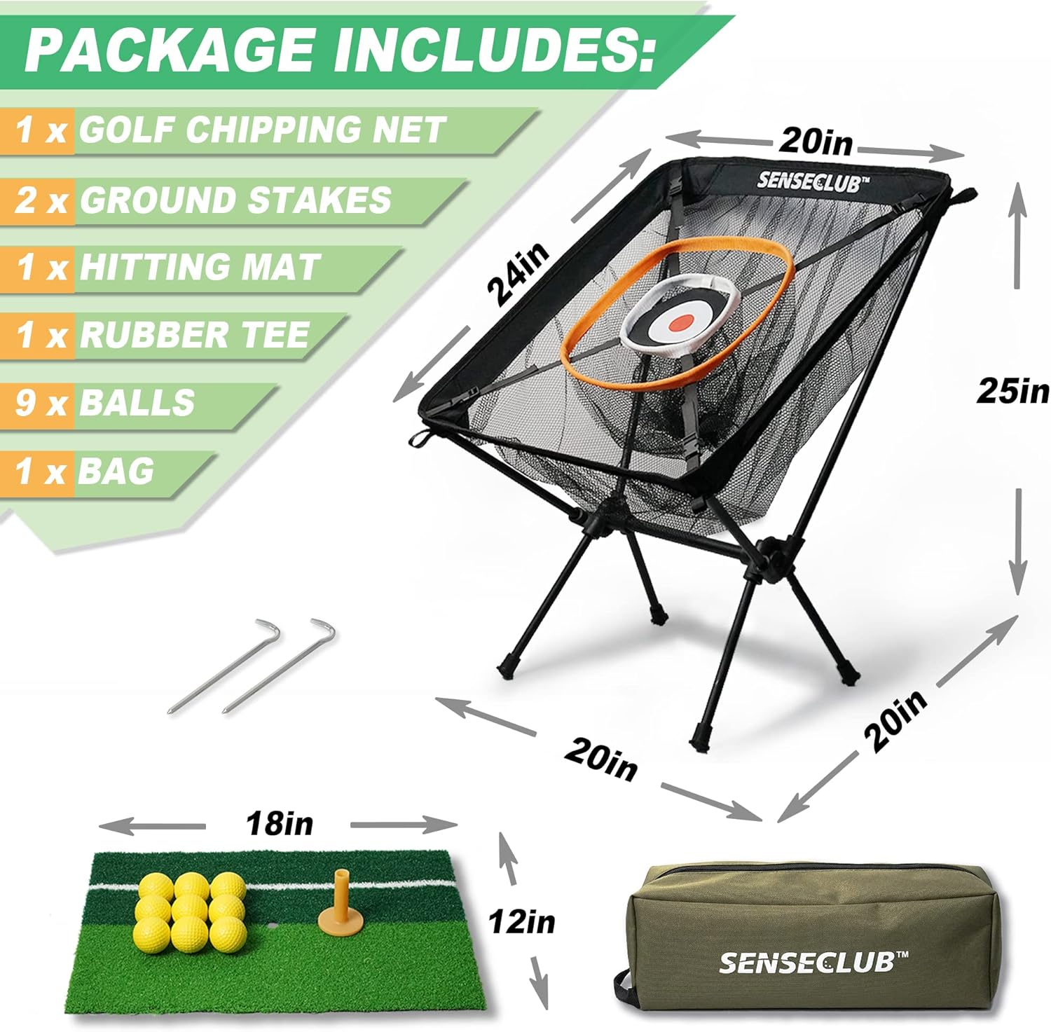 SENSECLUB Golf Chipping Net & Driving Net, Backyard Golf Practice Net with Mat, Indoor Golf Training Target with Balls, Funny Golf Games Golf Gifts for Golfers image number 5