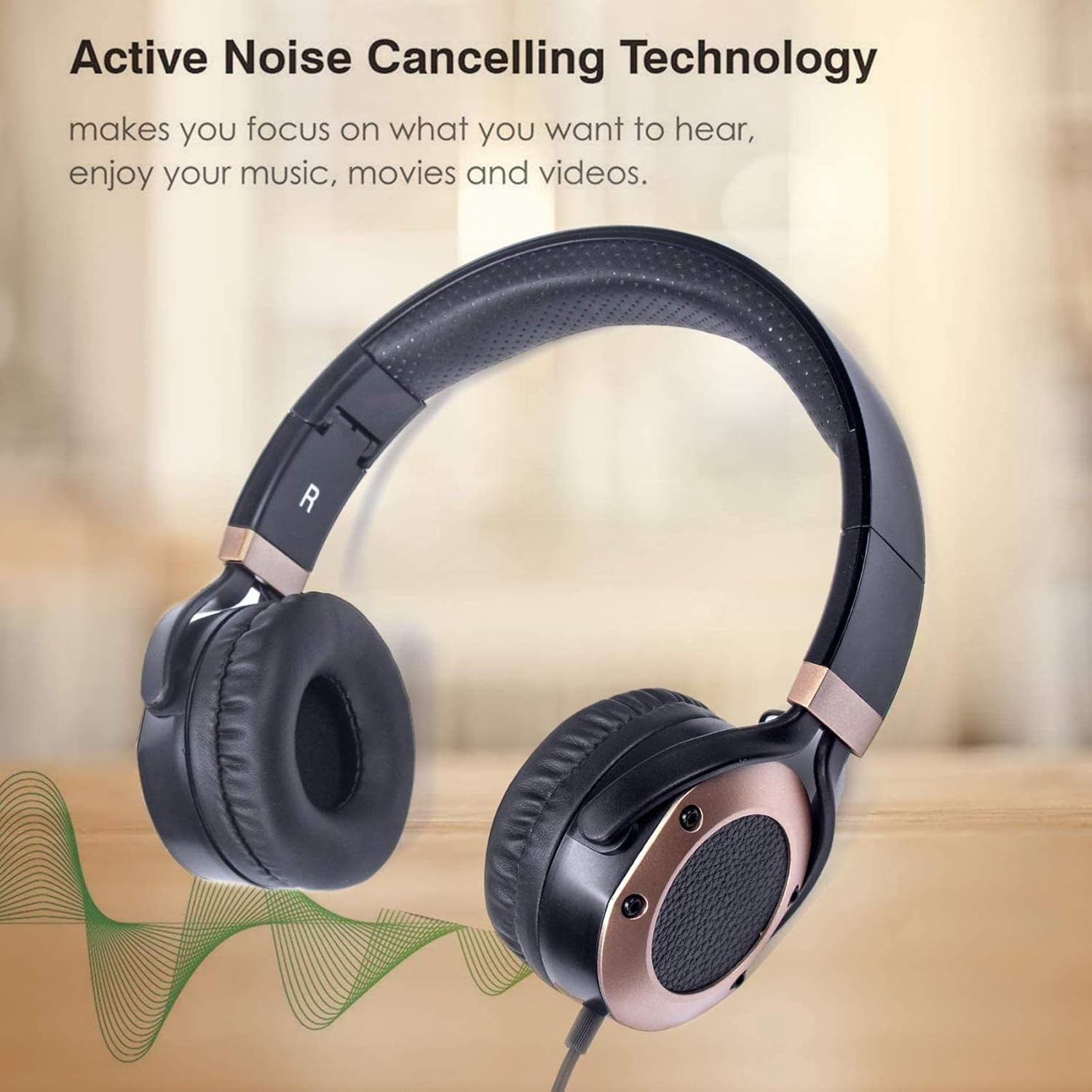 Active Noise Cancelling Headphones with Microphone and Airplane Adapter, Folding and Lightweight Travel Headsets, Hi-Fi Deep Bass Wired Headphones with Carrying Case image number 4