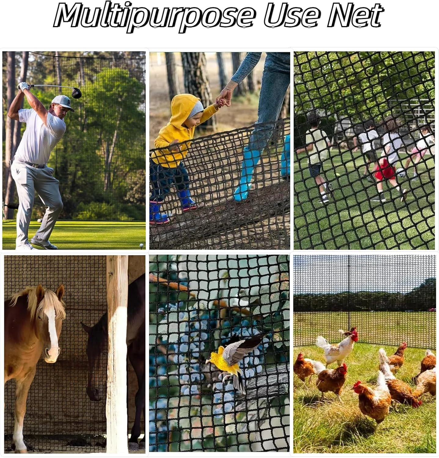 Golf Practice Net - 3M*3M Heavy Duty Sports Net Barrier for Golf, Baseball, Basketball, Soccer and Hockey - High Impact Nylon Netting for Backyard, Garage, Indoor/Outdoor Use (10 * 10FT)