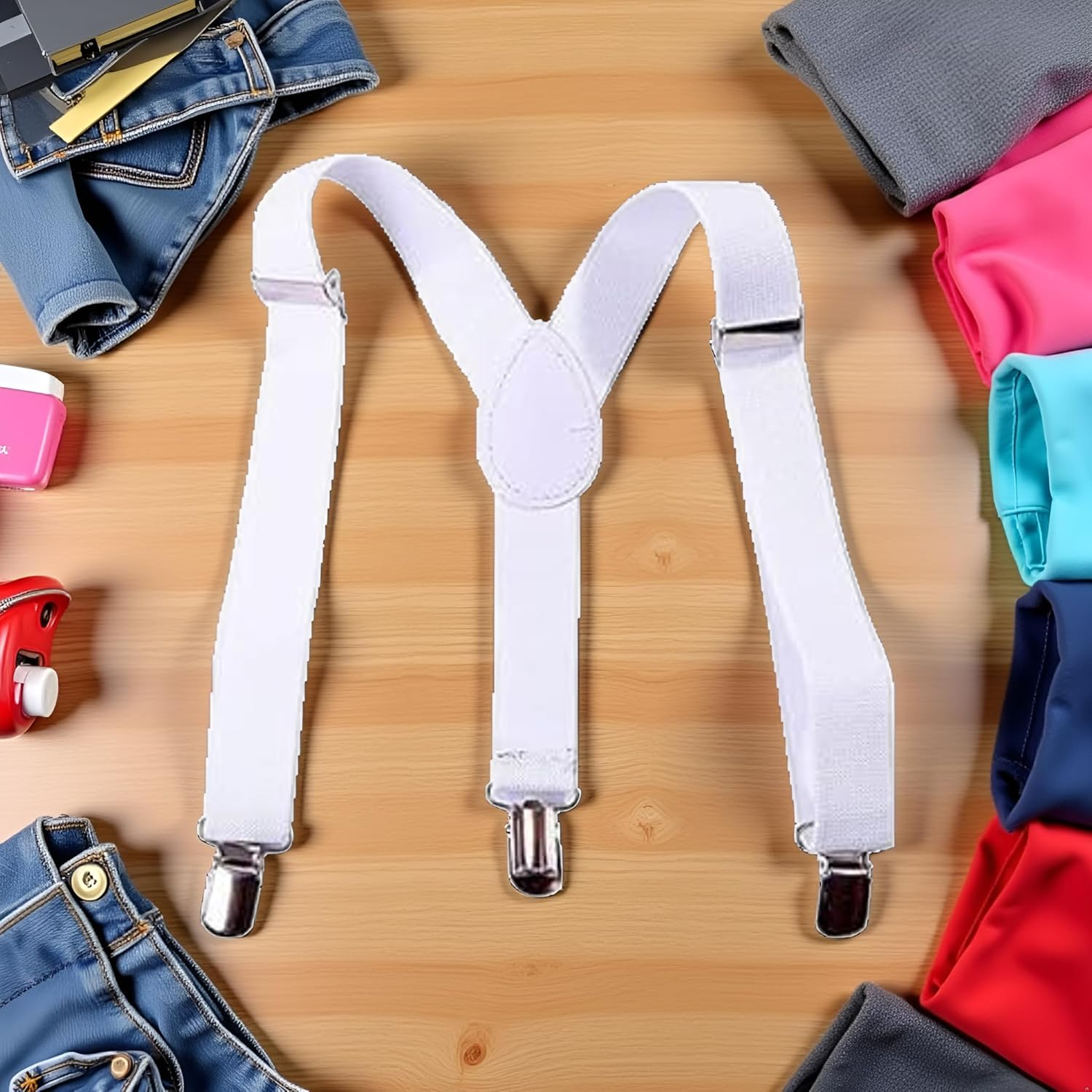 White Child Kids Girls Boys Suspenders Braces, Adjustable Clip on Y-Back Elastic Suspenders with Metal Clips for Girls Boys' Accessories, Clothing, Shoes and Jewelry