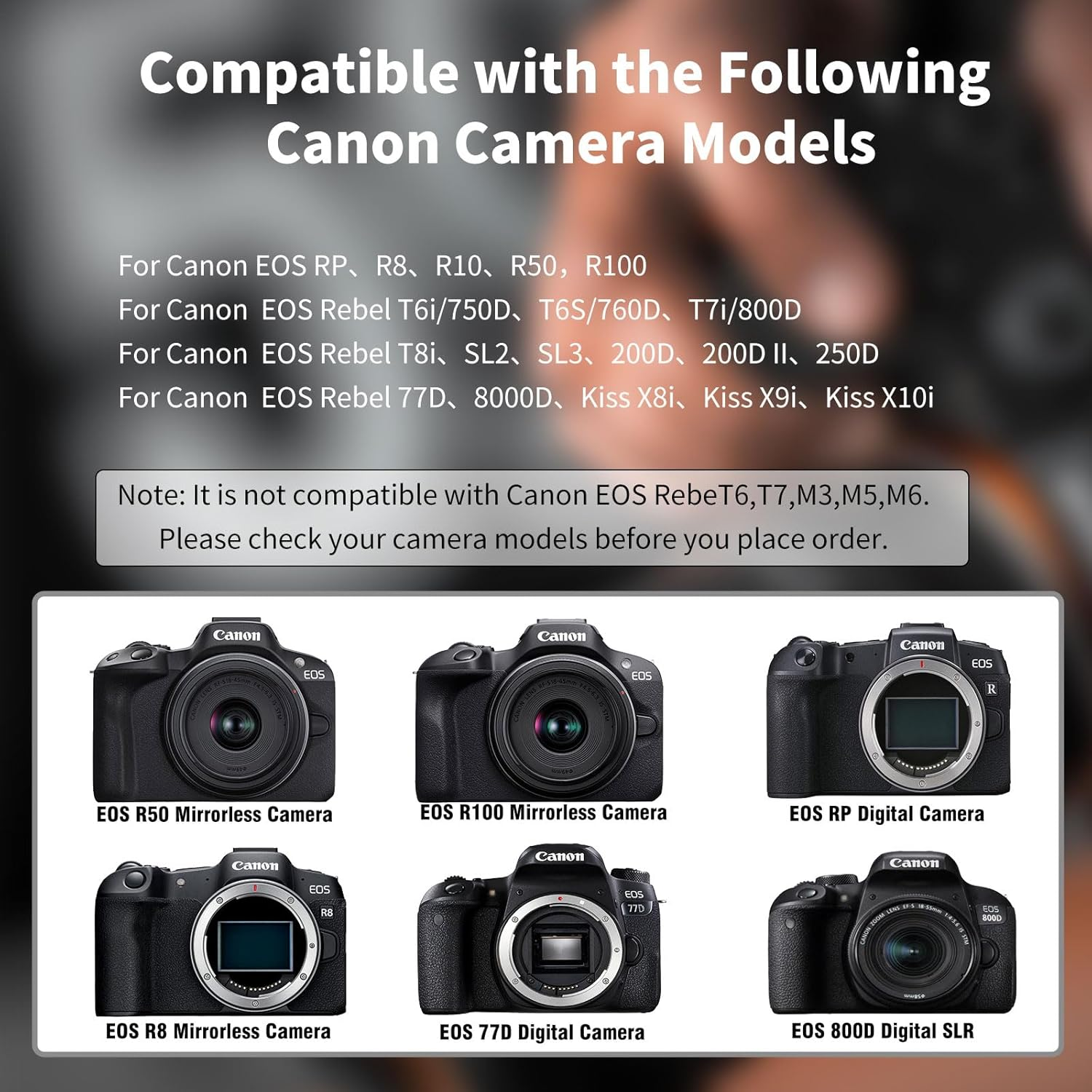 F1TP ACK-E18 AC Power Supply Adapter DR-E18 DC Coupler Kit for Canon EOS Rebel RP R10 R50 R100 T6I T6S T7I T8I SL2 SL3 77D 200D 250D 750D 760D 800D 850D Cameras. image number 6