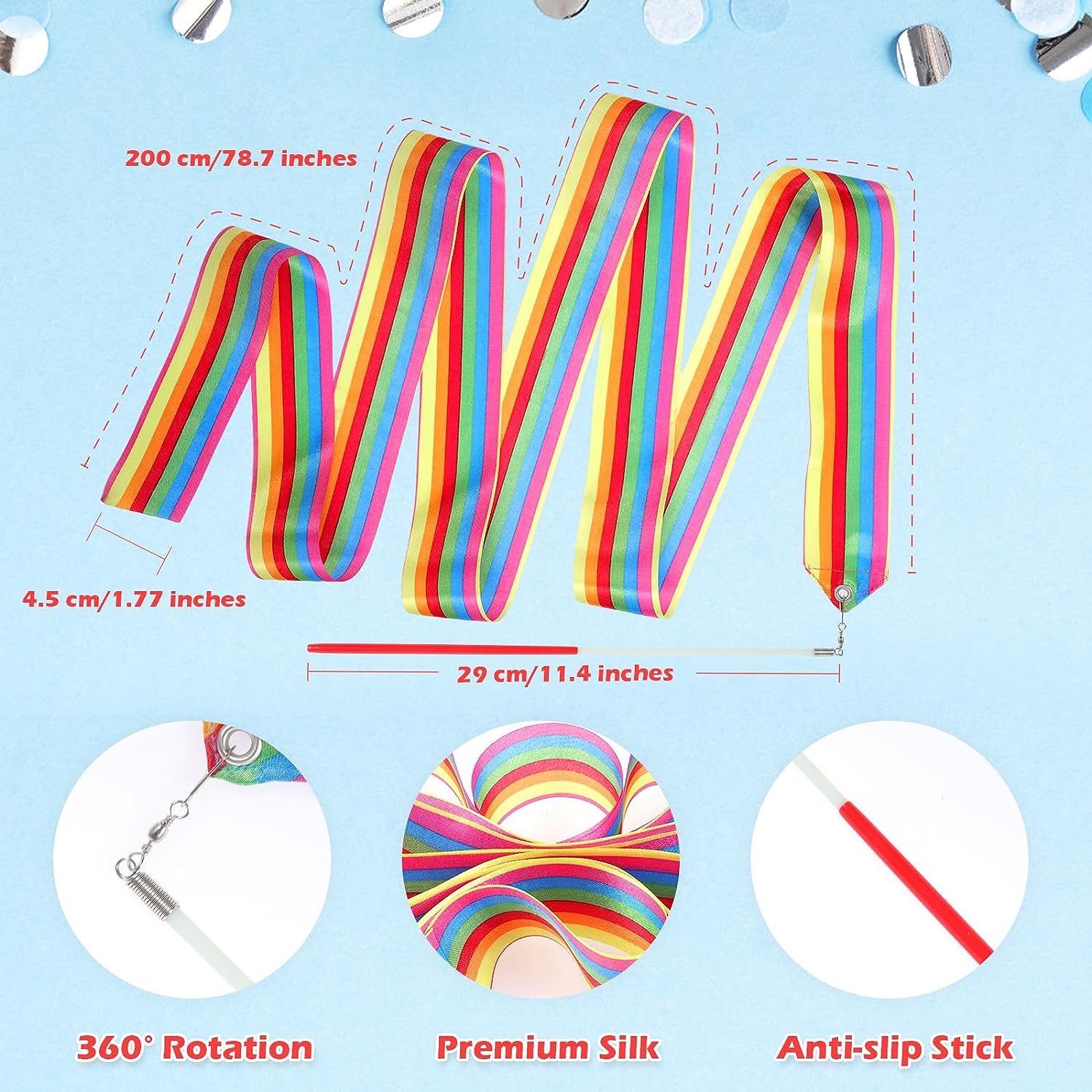 Niceup 12 Pcs Dance Ribbon for Kids Party Bag Fillers, Gymnastics Ribbon Rainbow Streamers Wand for Party Favors, Goodie Bag Fillers for Kids Birthday Princess Fairy Circus Party Decoration Supplies image number 5