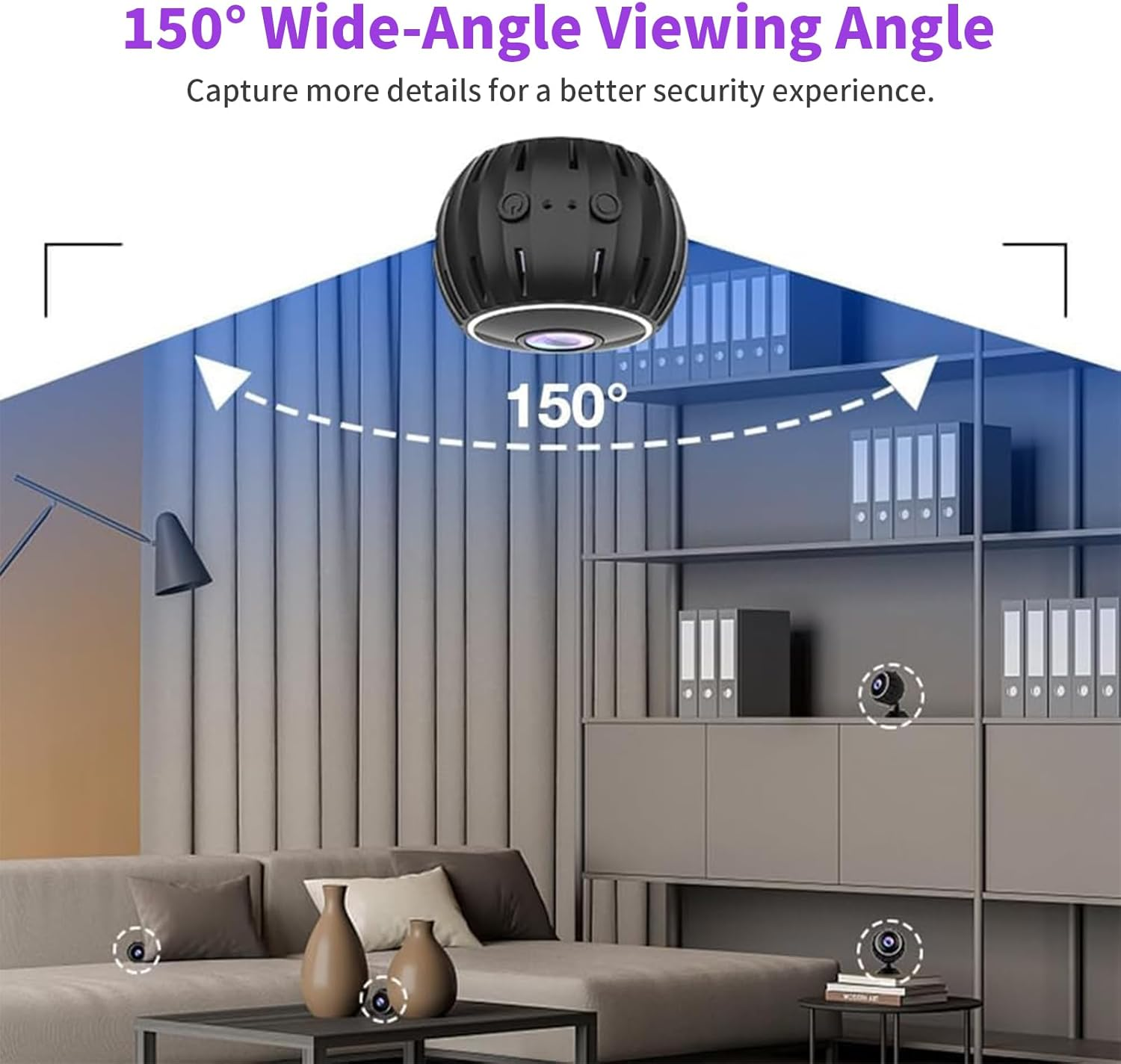 Wireless Security Camera with 360&deg; Rotation, Wifi Mini Camera with Motion Detection, Night Vision, Wide Angle Lens, Portable Baby Monitor & Home Office Surveillance Camera &ndash; Black image number 5