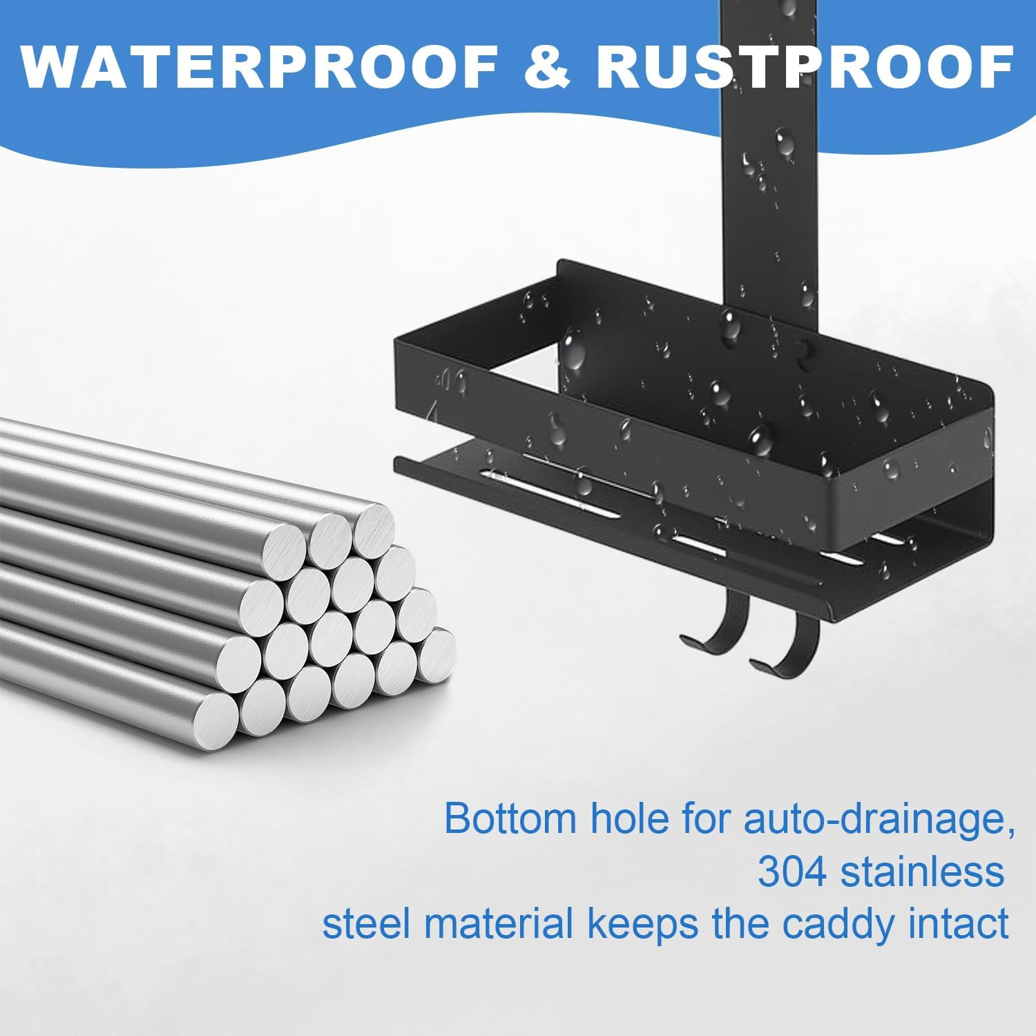 Hiendure Shower Caddy over Door Black - 2 Tier Haning Shower Caddy Shelf Rack, Stainless Steel Shower Organizer No Drilling Bath Shower Storage - Black image number 5