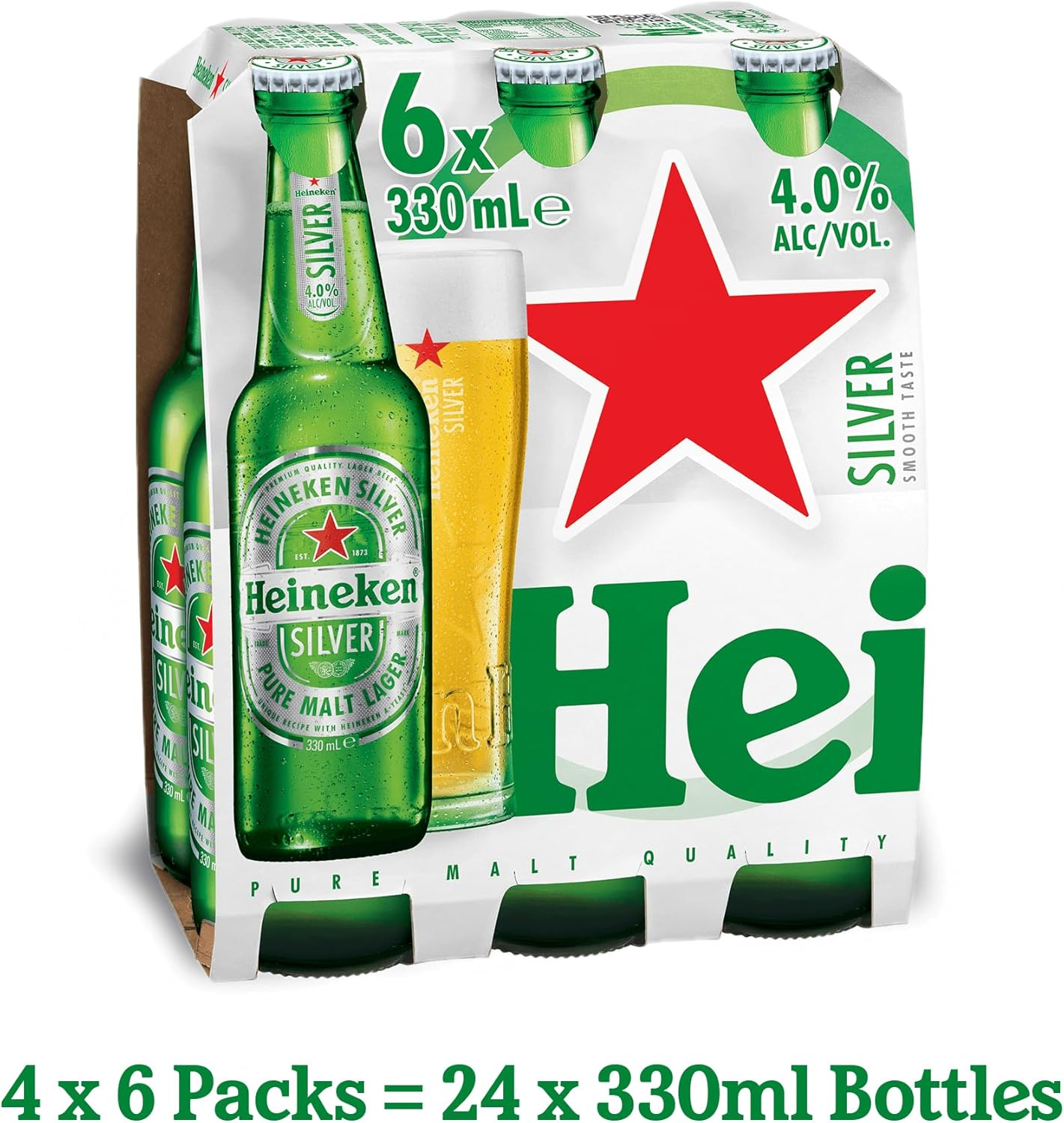 Heineken Silver Smooth Lager Premium International Beer 4% ABV- 24 Pack X 330 Ml Bottle Case image number 2