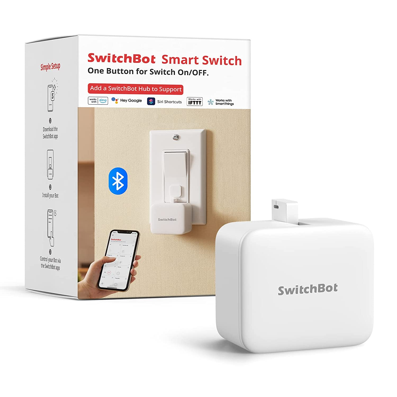 Switchbot Smart Switch Button Pusher - No Wiring, Wireless App or Timer Control, Add Switchbot Hub Mini to Make It Compatible with Alexa, Google Home, IFTTT (White) image number 6