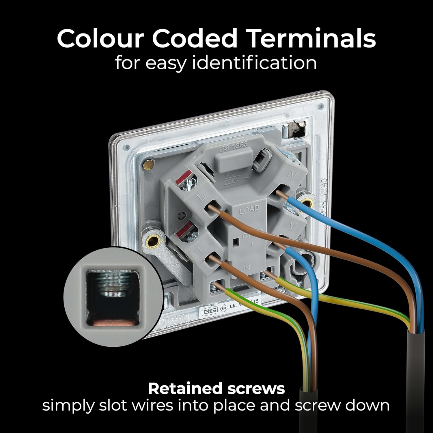 BG Electrical Screwless Flat Plate Fused Connection Unit with Cable Outlet, Black Nickel, 13 Amp image number 6