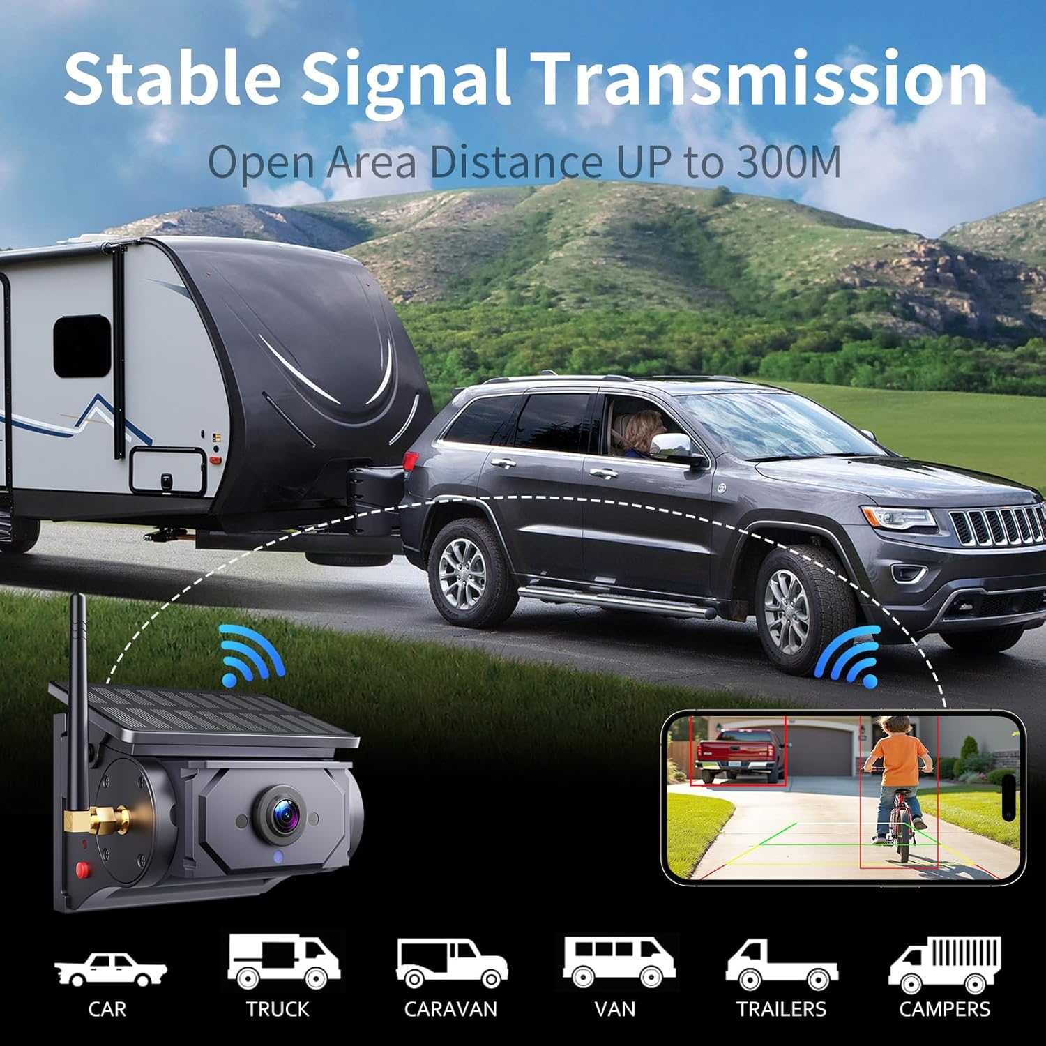 Wifi Solar Wireless Reversing Camera, Magnetic Wireless Reversing Camera with 9600 Mah Rechargeable Battery, 1080P Camera with Waterproof, IR Night Vision, Wide Angle Rear View for Trucks image number 6