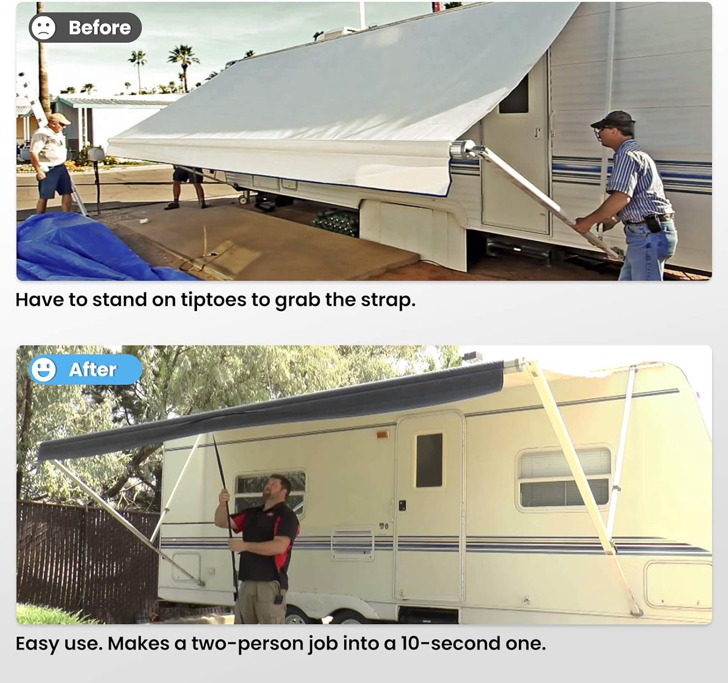 Bougerv RV Awning Pull Straps, 9.8FT (118 Inches) Upgraded RV Camper Awning Parts Pull down Straps Fits for Rv/Travel Trailer/Camper Awning RV Accessories (2 Pack) image number 6