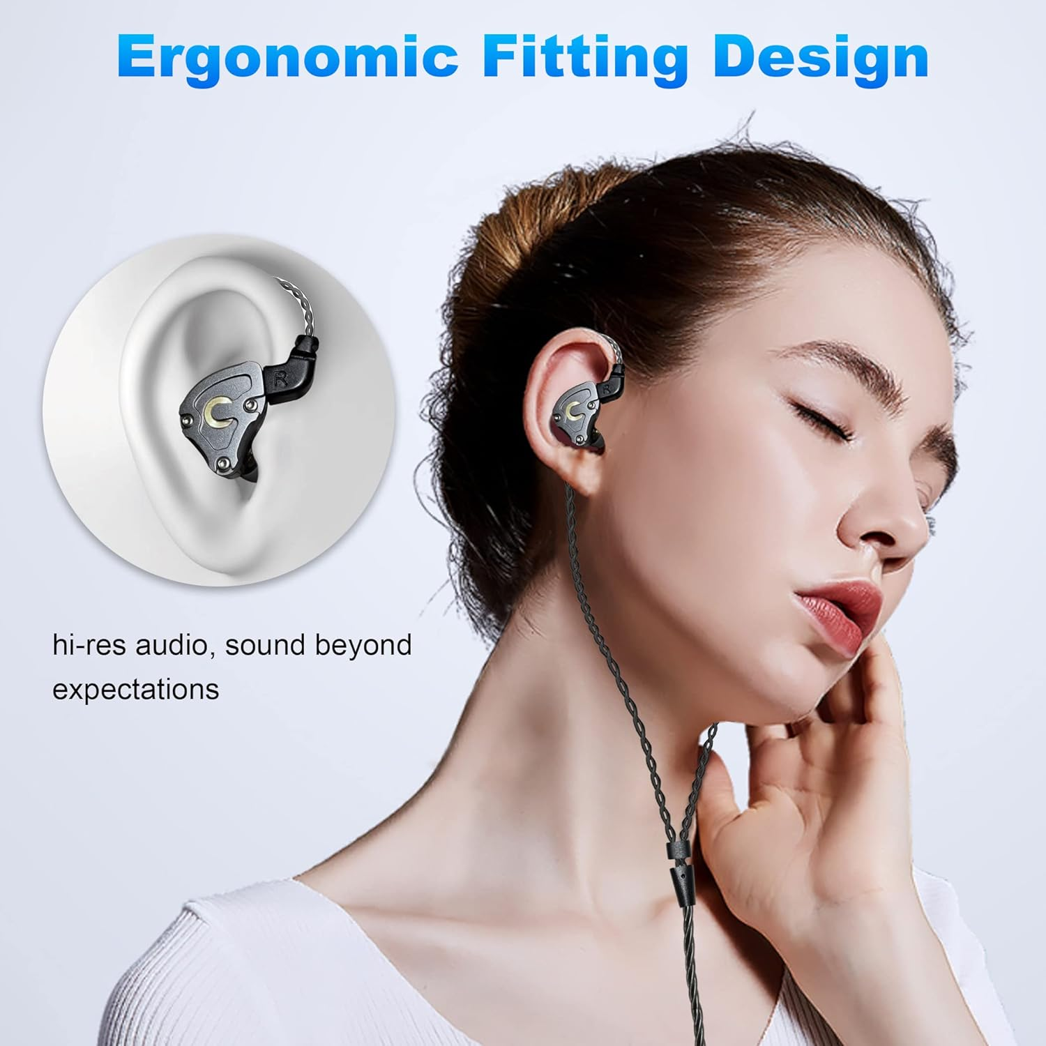 Hmusic IEM Headphones, Hifi Wired Headphones, Hi-Res Lossless DD+BA Driver In-Ear Headphones, Noise Isolating High-Res Earphones with 0.78 Mm 2-Pin Removable Cable (Without Microphone) image number 6