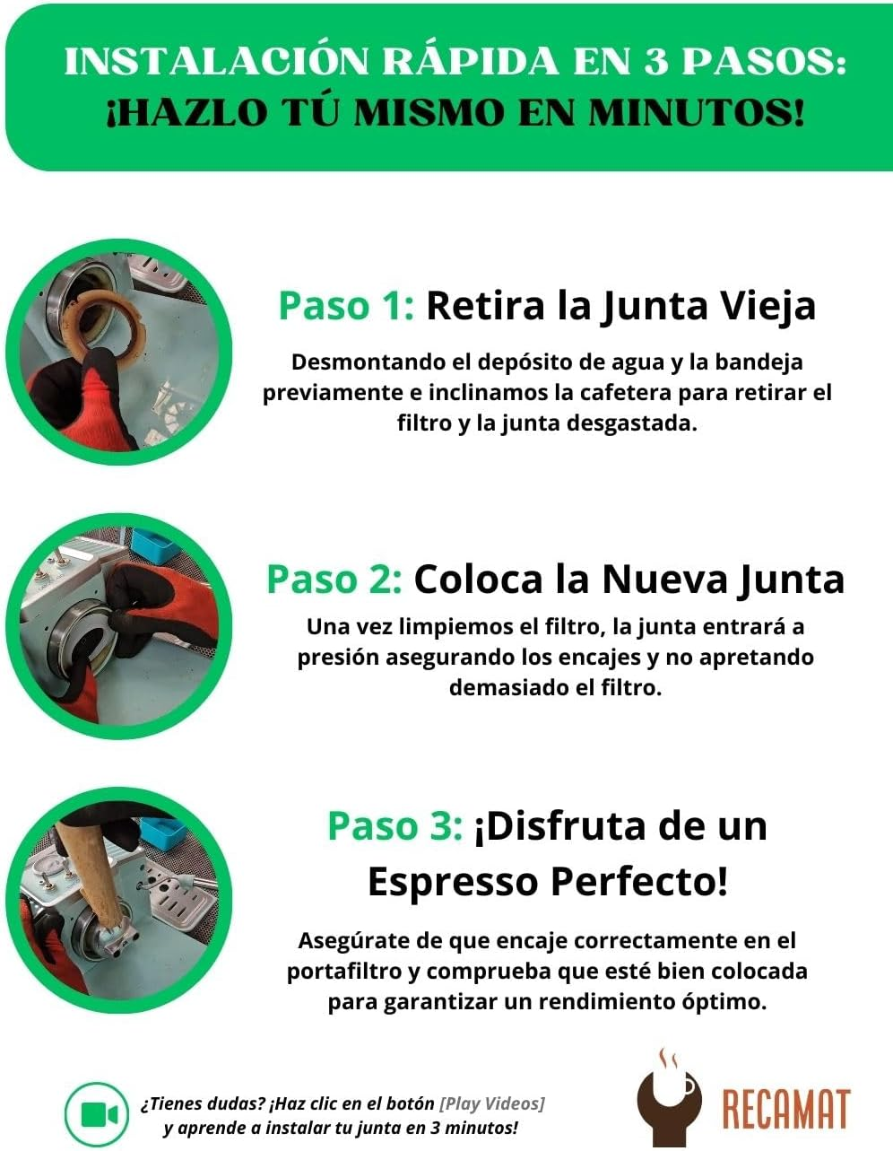 RECAMAT. Replacement Strainer Gasket for Cecotec Power Espresso 20 Tradizionale Durable Heat Resistant Replacement image number 6