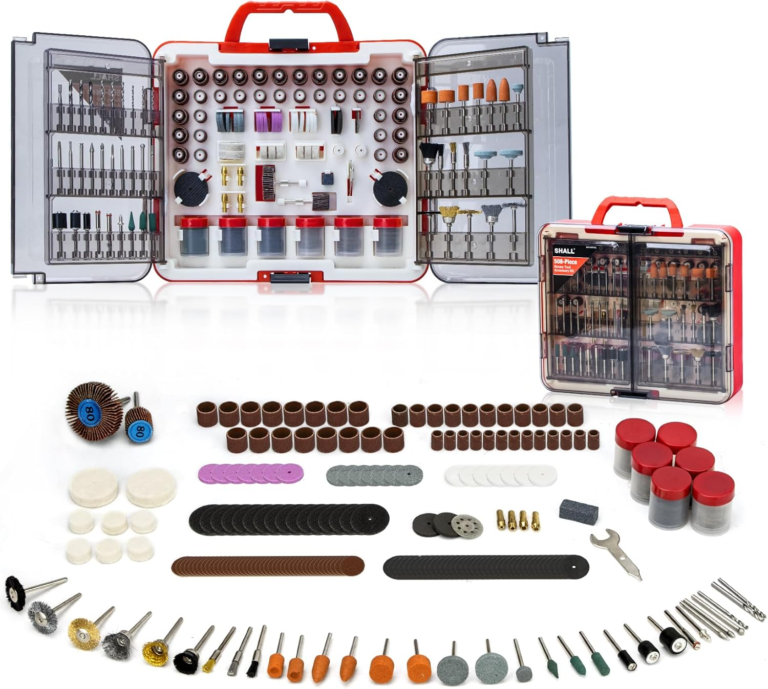 SHALL 508-Piece Rotary Tool Accessories Kit, Universal Rotary Tool Bits for Sanding, Cutting, Grinding, Drilling, Carving, Engraving, Polishing, Cleaning, Rotary Tool Attachments with Carrying Case image number 3