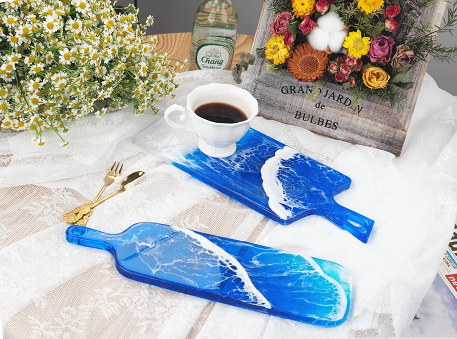 Silicone Resin Casting Mold Epoxy Fruit Tray Plate with Handle Mould Food Serving Board Mould Craft Tool DIY (Wide) image number 1