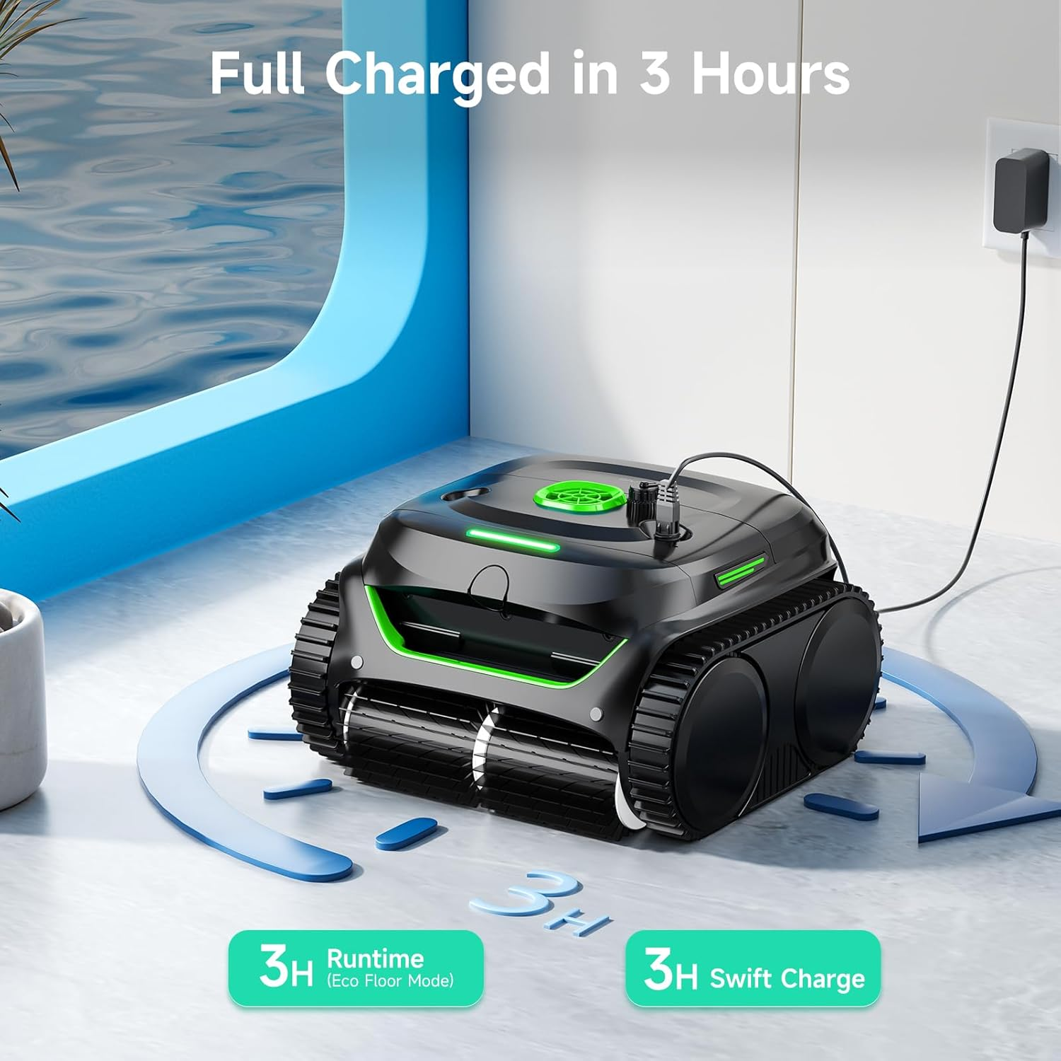 WYBOT C2 Pool Cleaner Robot with App Control, Wall & Waterline Cleaning, Double Filters, Smart Navigation, Ideal for Inground Pools up to 200㎡ (Fluorescent Green & Black) image number 2