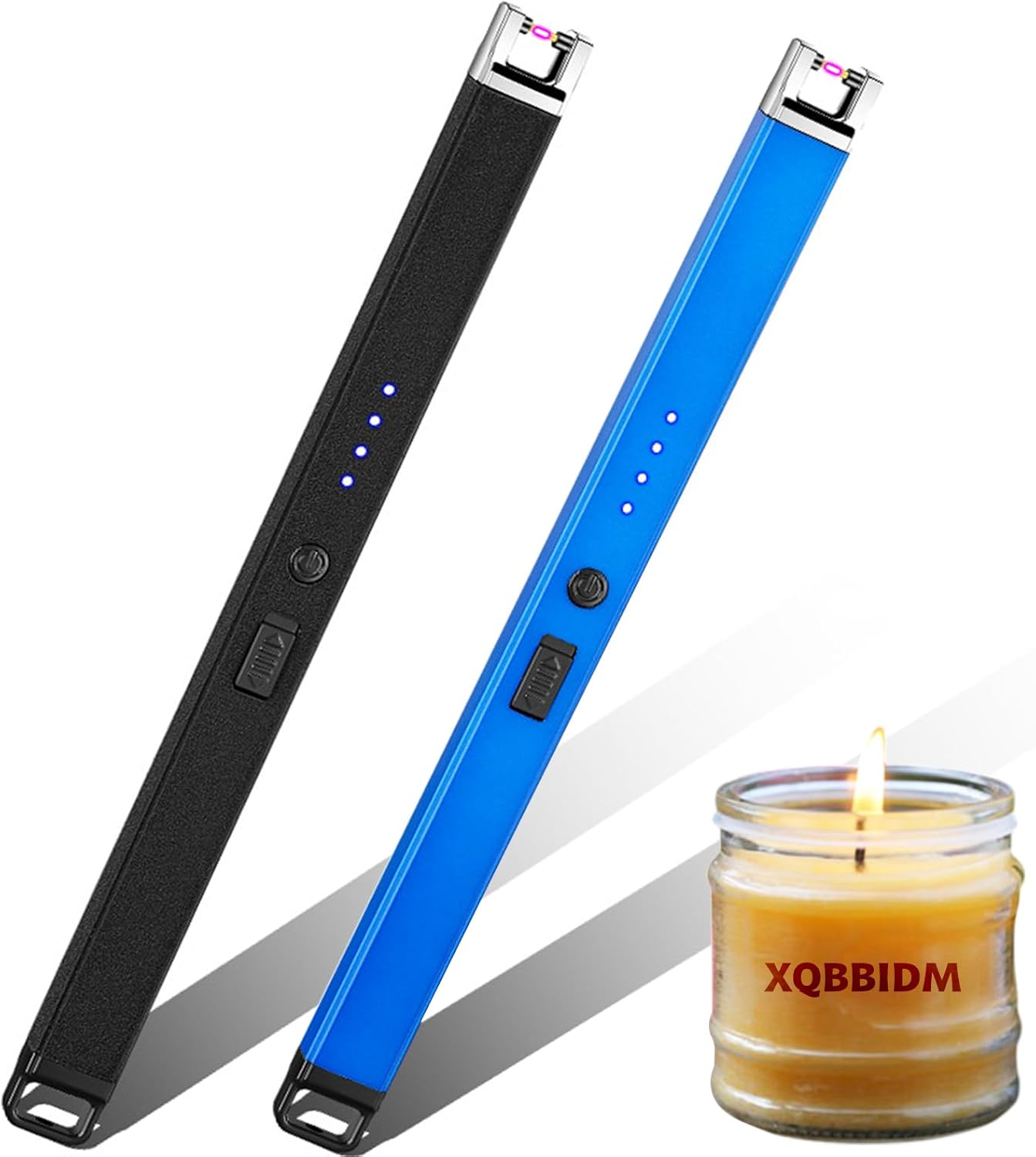 Electric Lighter, 2 Pack of USB Rechargeable Candle Lighter with Hook, Windproof Arc Lighters with Battery Indicator and Safety Switch for Candle, Kitchen,Grill,Camping (Black+Blue) image number 1