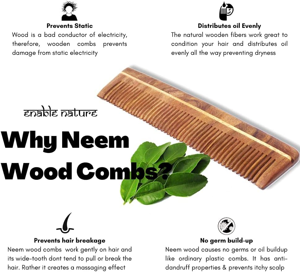 Go Well Kacchi Neem Comb, Wooden Comb | Hair Growth, Hairfall, Dandruff Control | Hair Straightening, Frizz Control | Comb for Men, Women | Treated with Oil (All Combo) image number 1
