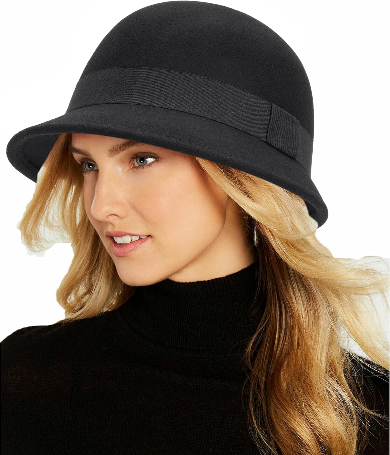 Womens 1920S Vintage Upturn Brim Wool Blend Cloche Church Hat Winter Felt Bucket Bowler Hat Crushable Foldable image number 4