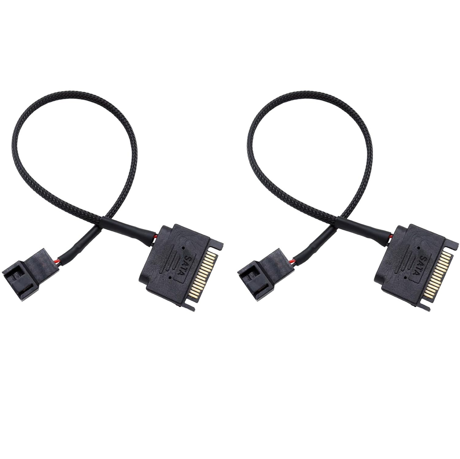 Tunghey 2Pack SATA to 2-Way Fan Splitter Adapter Cable - Sleeved Braided Y Splitter for Computer Case PC 3/4 Pin Extension Power Cable - SATA to Fan Converter 27Cm (1To2)