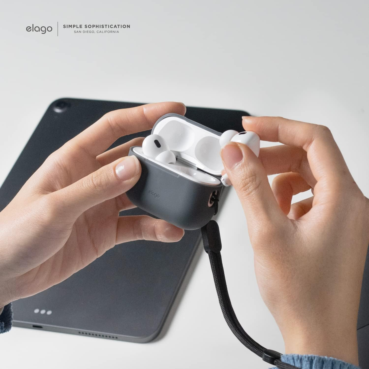 Elago Silicone Case Compatible with Apple Airpods Pro 2Nd Generation Case (2022), Protective Cover, Front LED Visible, Supports Wireless Charging (Dark Grey) - Dark Grey image number 6