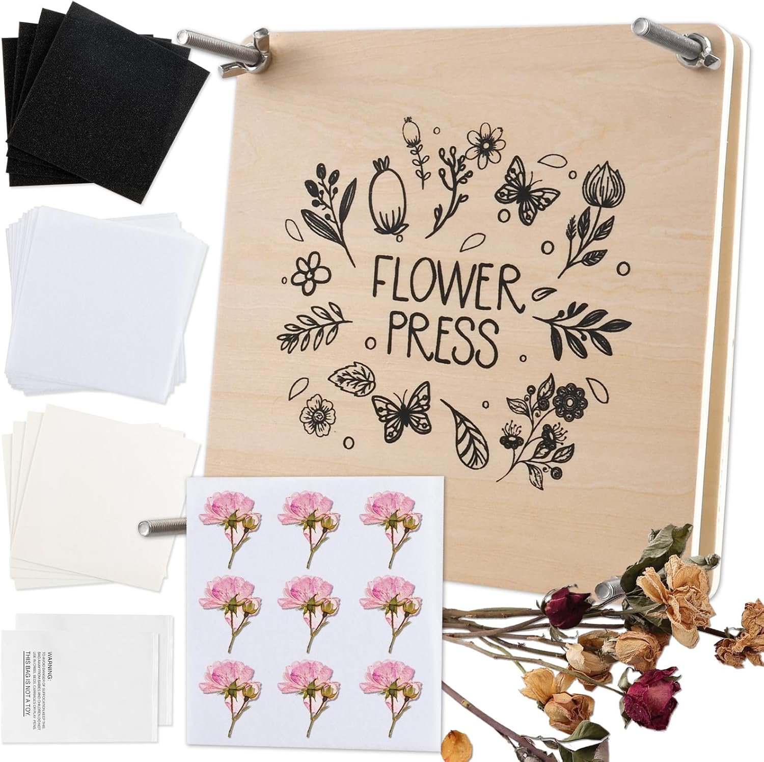 Flower Press Kit Wooden DIY Pressed Flower Plant Preservation Kit Professional Flower Press Kit Reusable Specimen Pressing Set for Kids Adults (1Pack)