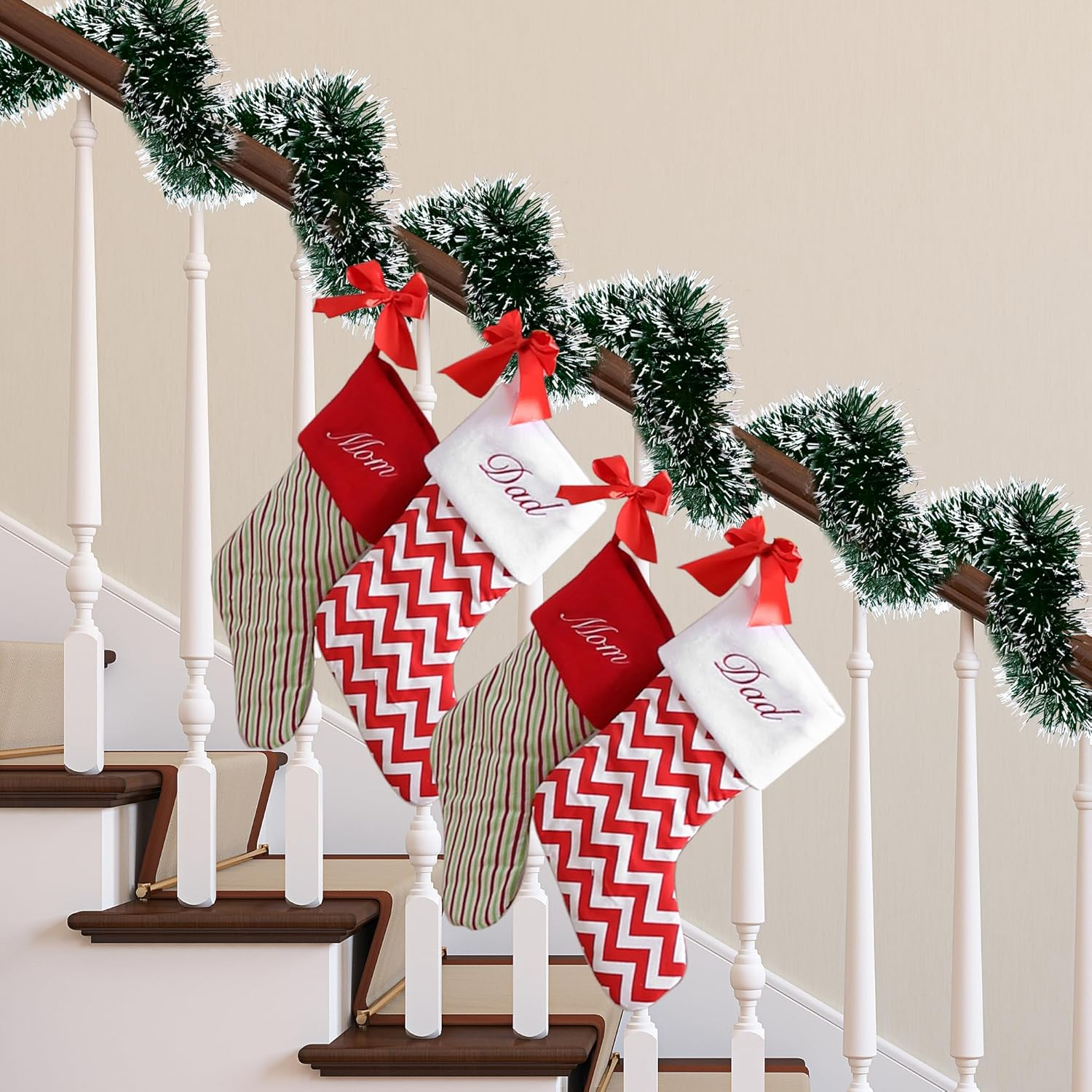 Sggvecsy 49.2Ft Christmas Green and White Tinsel Garland Xmas Tree Decorations Christmas Metallic Twist Garland Ceiling Hanging Decorations for New Year Party Birthday Holiday Indoor Outdoor Supplies