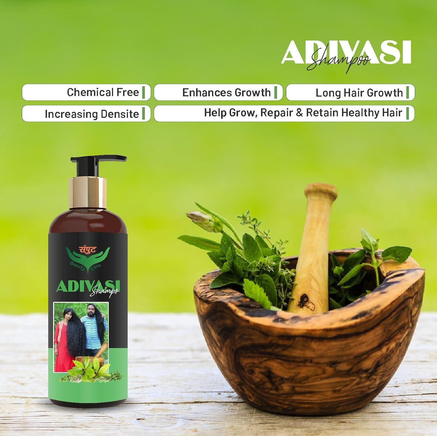 Adivasi Herbal Shampoo Growth and Hair Fall Control Shampoo 1 Litter for Men and Women image number 3