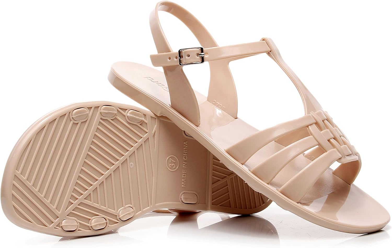 Women Sandals Jelly Shoes Flats Size 9 Beige T-Strap Crystal Jellies Slides Clear Rain Slippers Glitter Summer Beach Retro - Pink image number 7